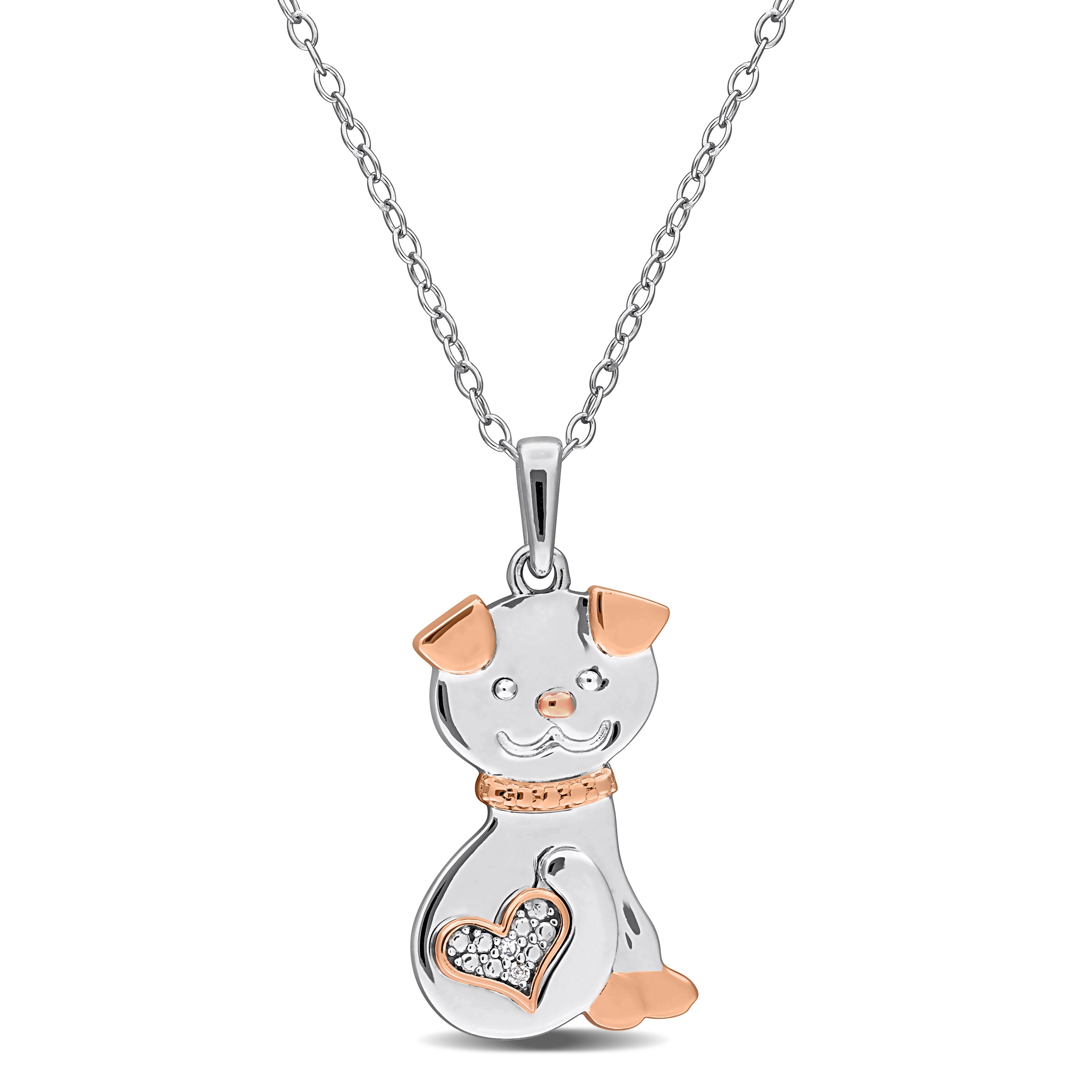 Diamond Accent Dog Heart Pendant with Chain in Two-Tone Sterling Silver - 18 in