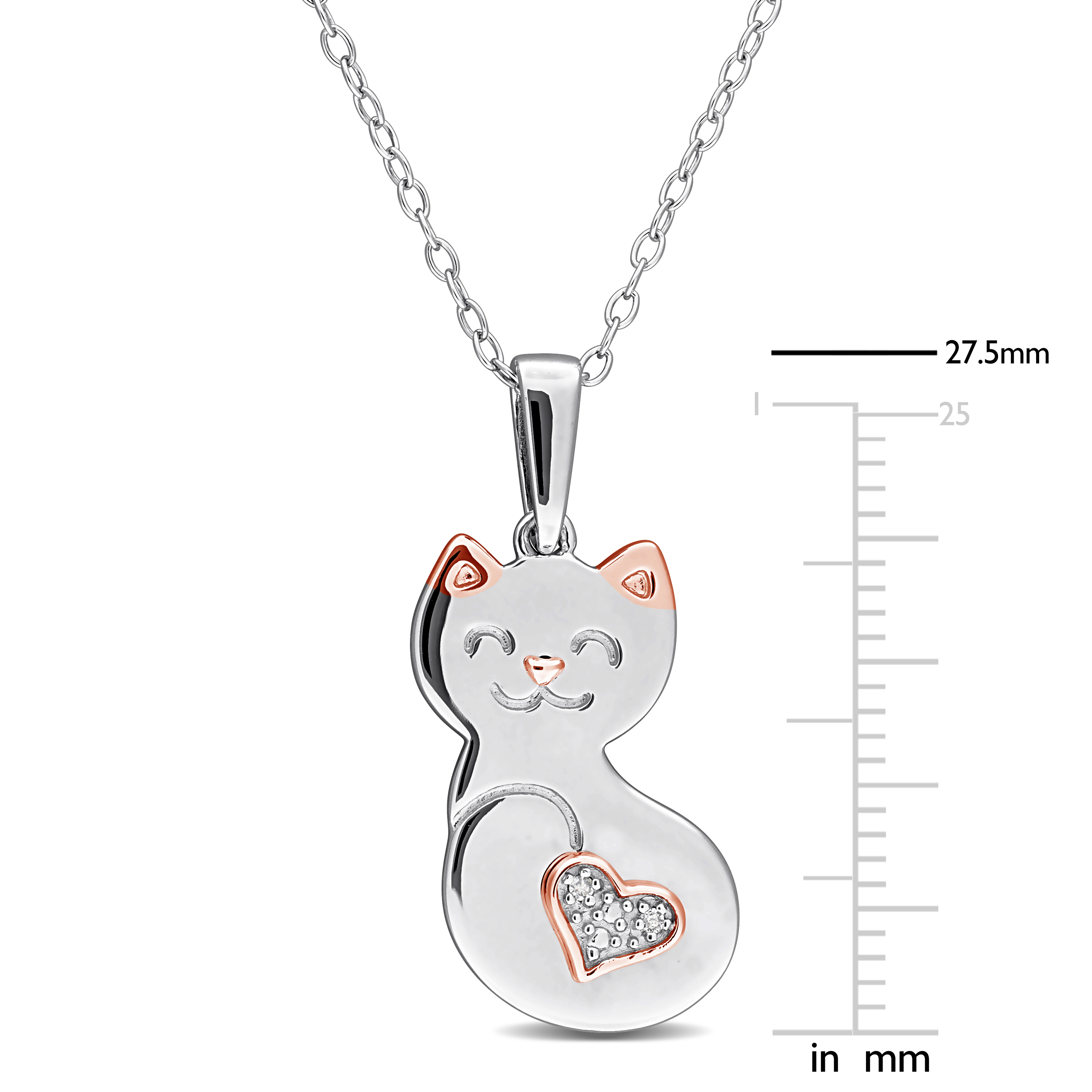 Diamond Accent Cat Heart Pendant with Chain in Two-Tone Sterling Silver - 18 in-2