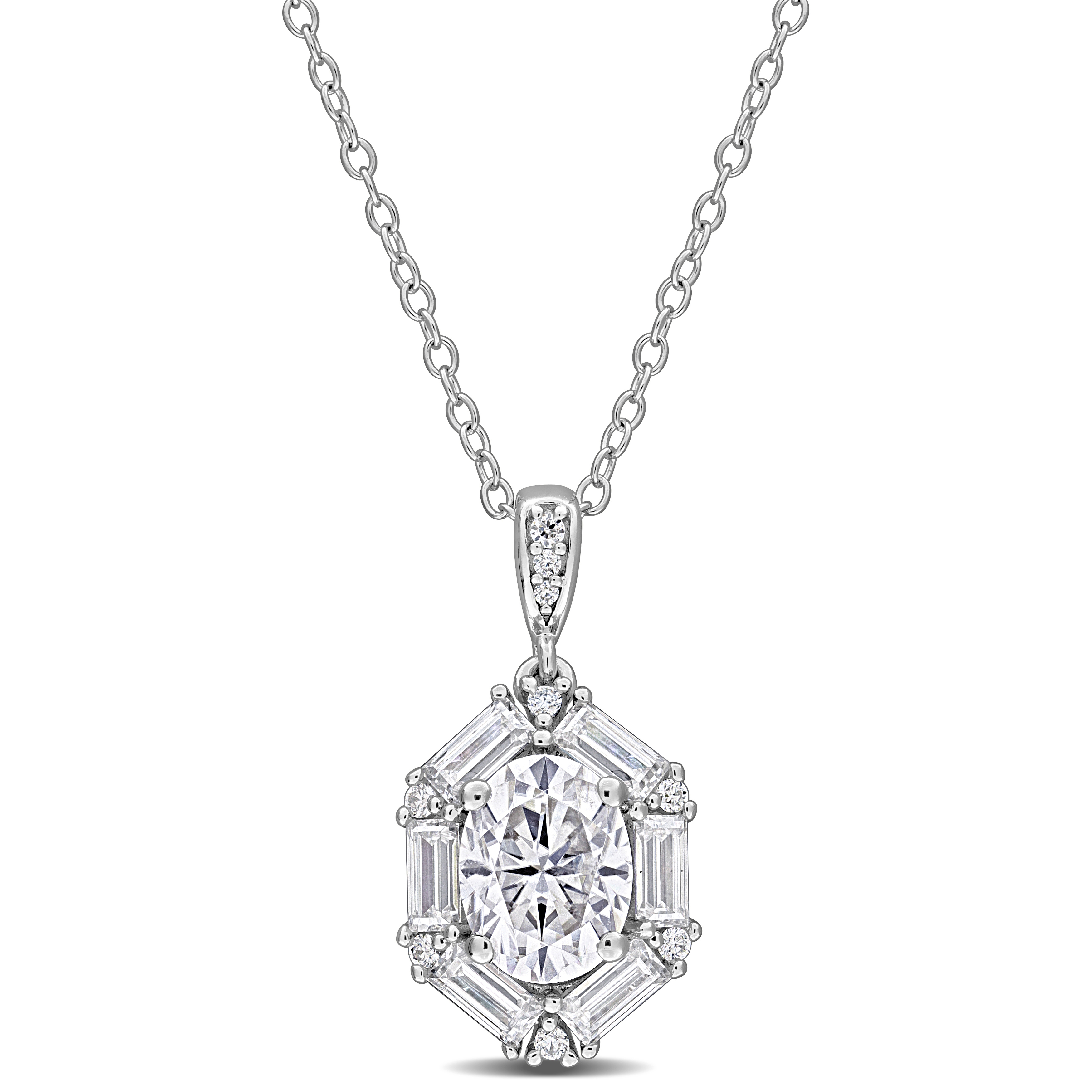 2 1/5ct DEW Multi-Shaped Created Moissanite Drop Pendant with Chain in Sterling Silver - 17 in