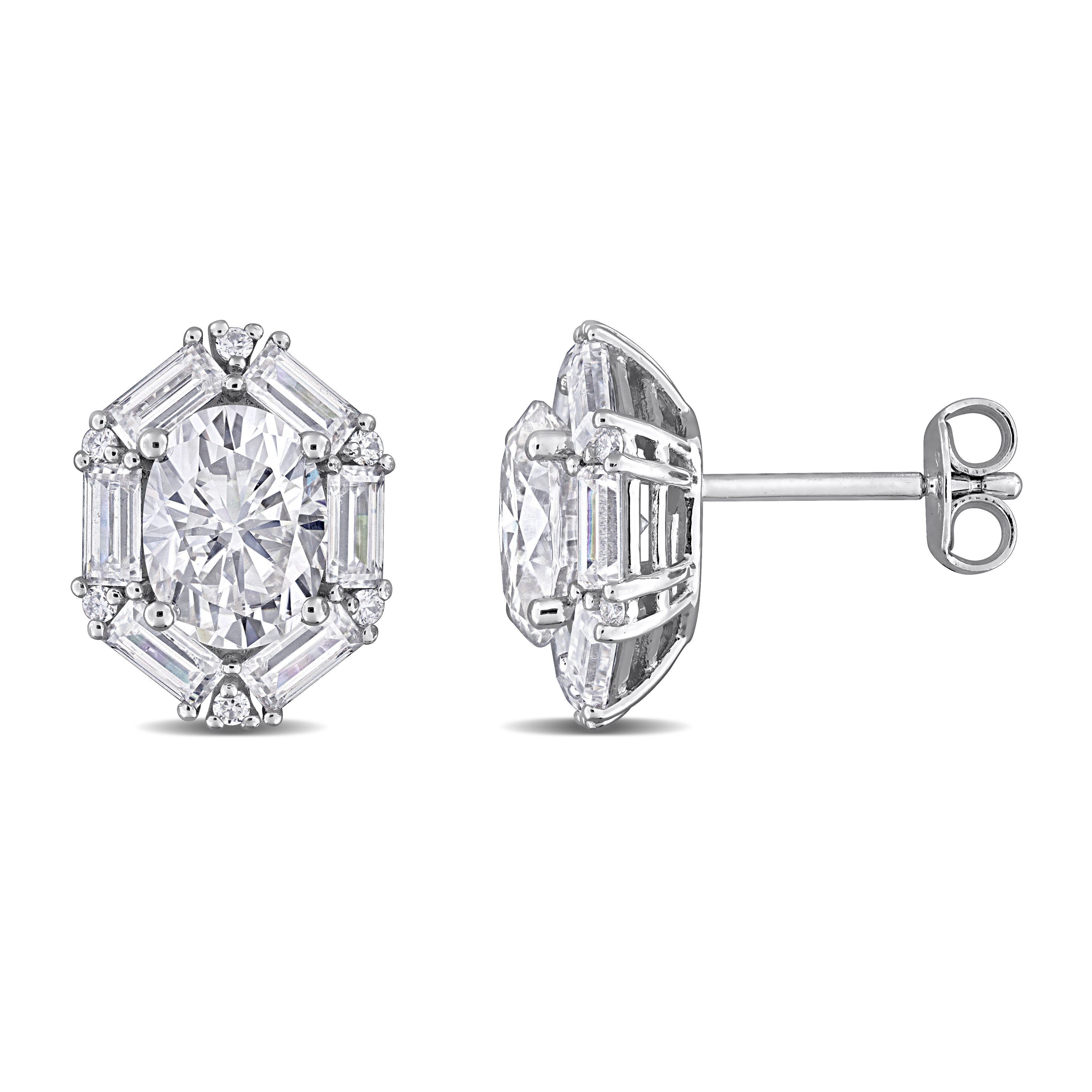 4 3/8ct DEW Created Moissanite Cluster Stud Earrings in Sterling Silver