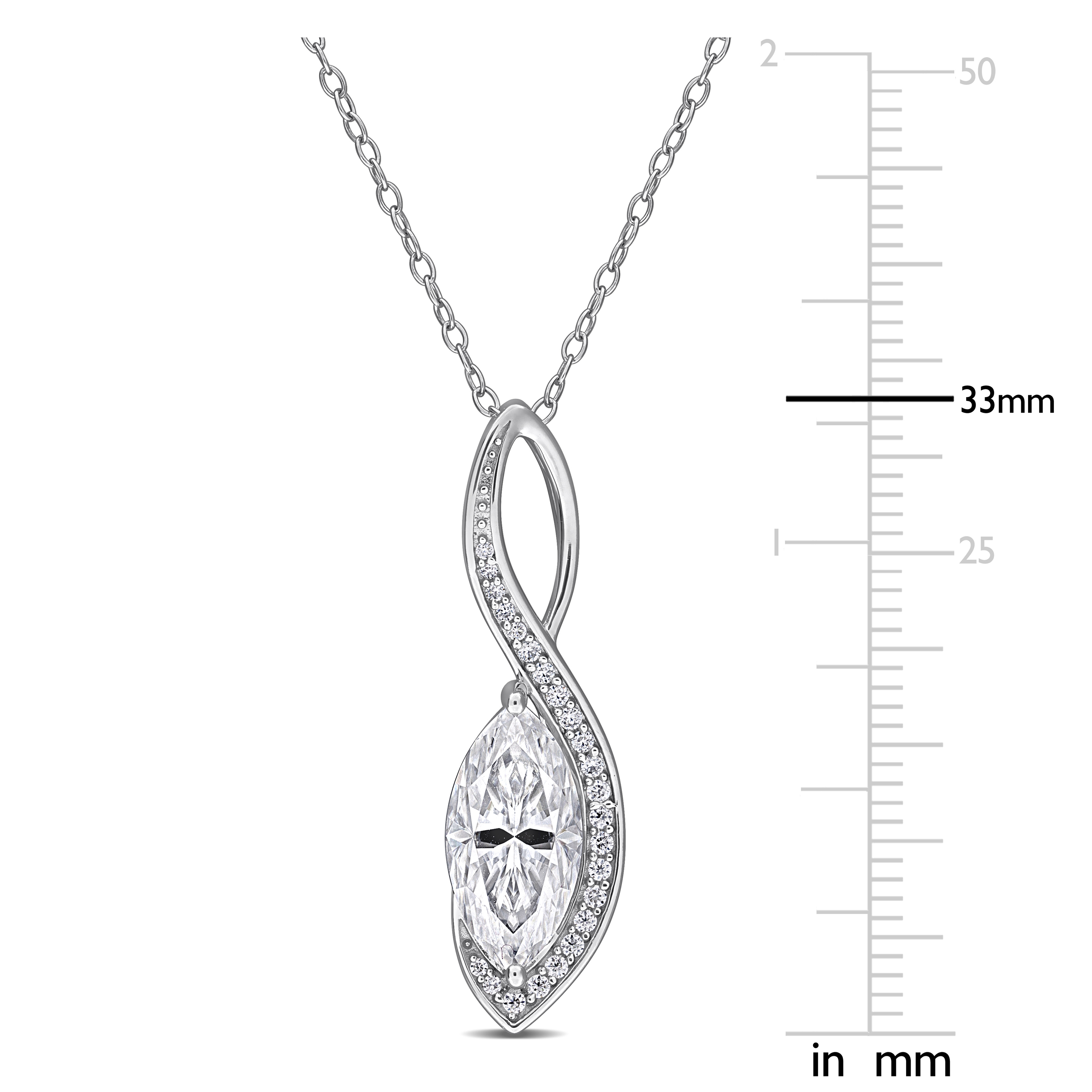 3 1/6ct DEW Created Moissanite Wave Drop Pendant with Chain in Sterling Silver - 18 in