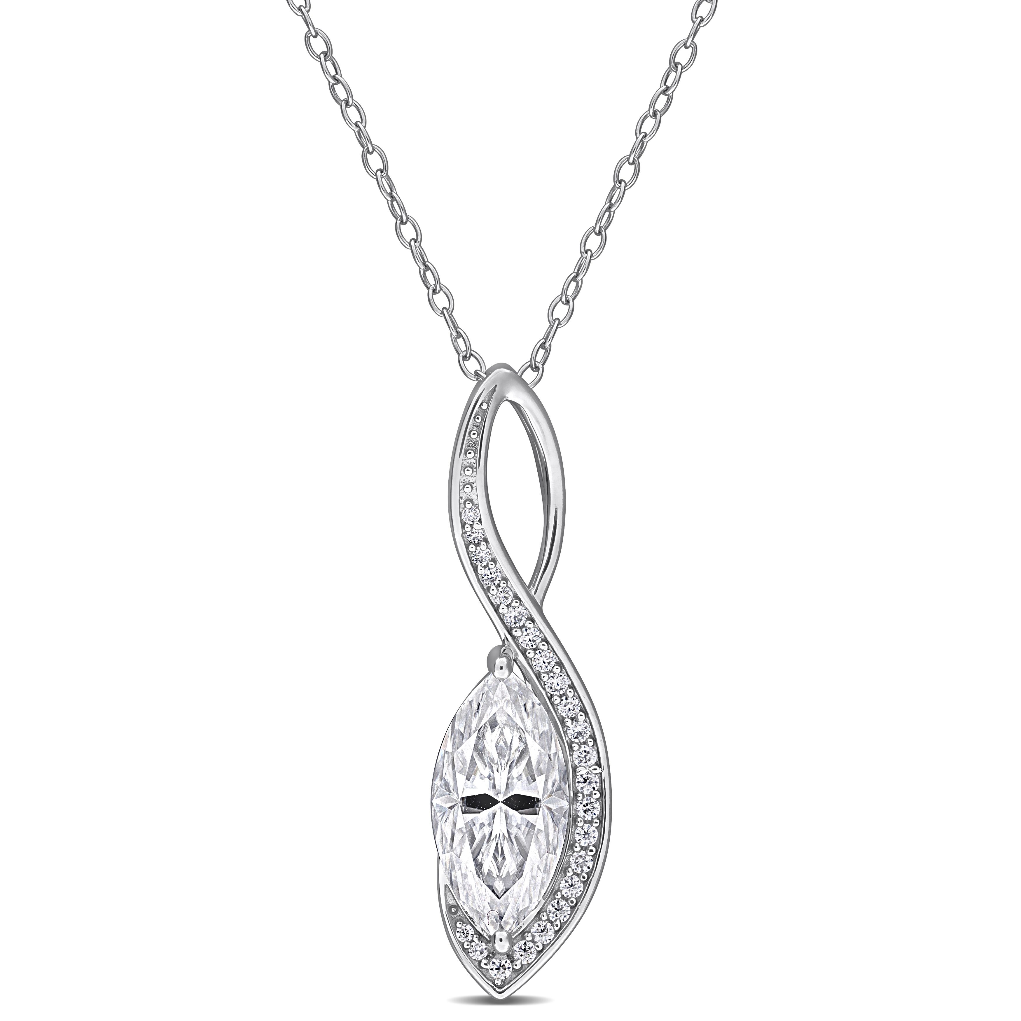3 1/6ct DEW Created Moissanite Wave Drop Pendant with Chain in Sterling Silver - 18 in