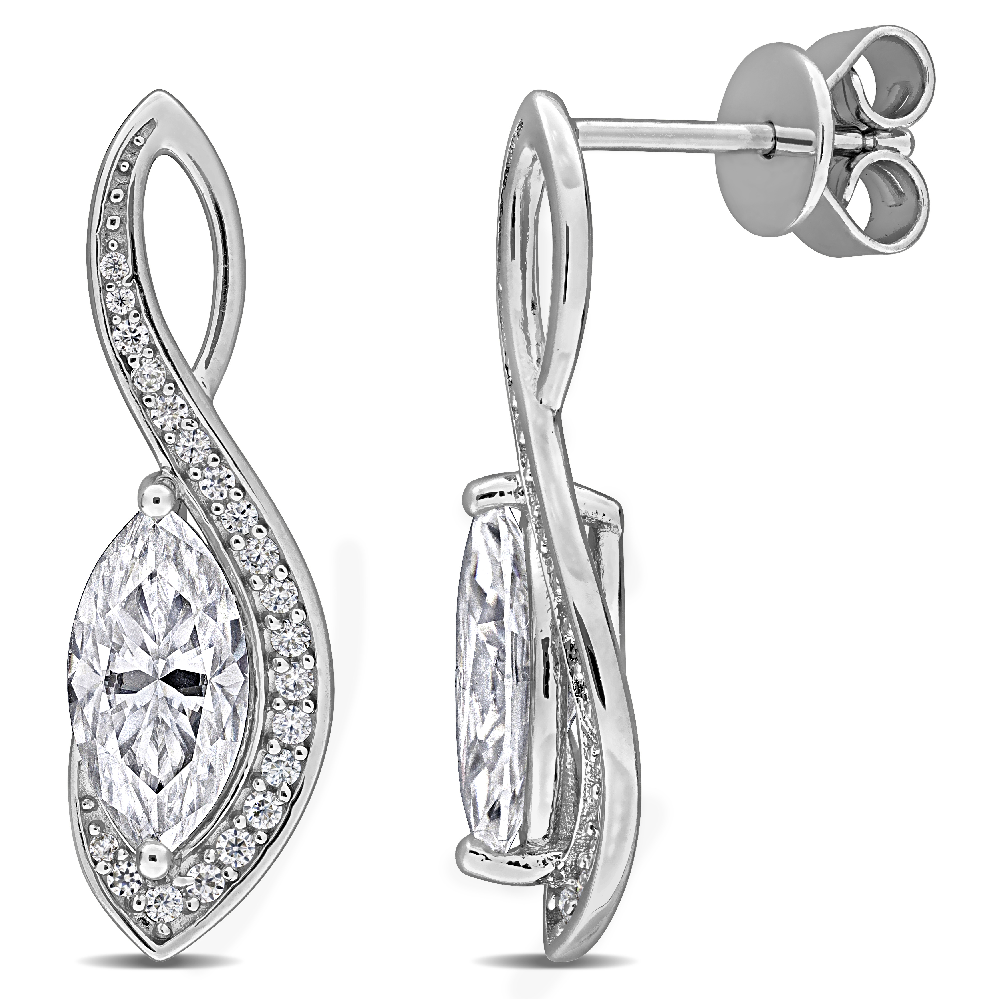 2 1/5ct DEW Created Moissanite Wavy Drop Earrings in Sterling Silver