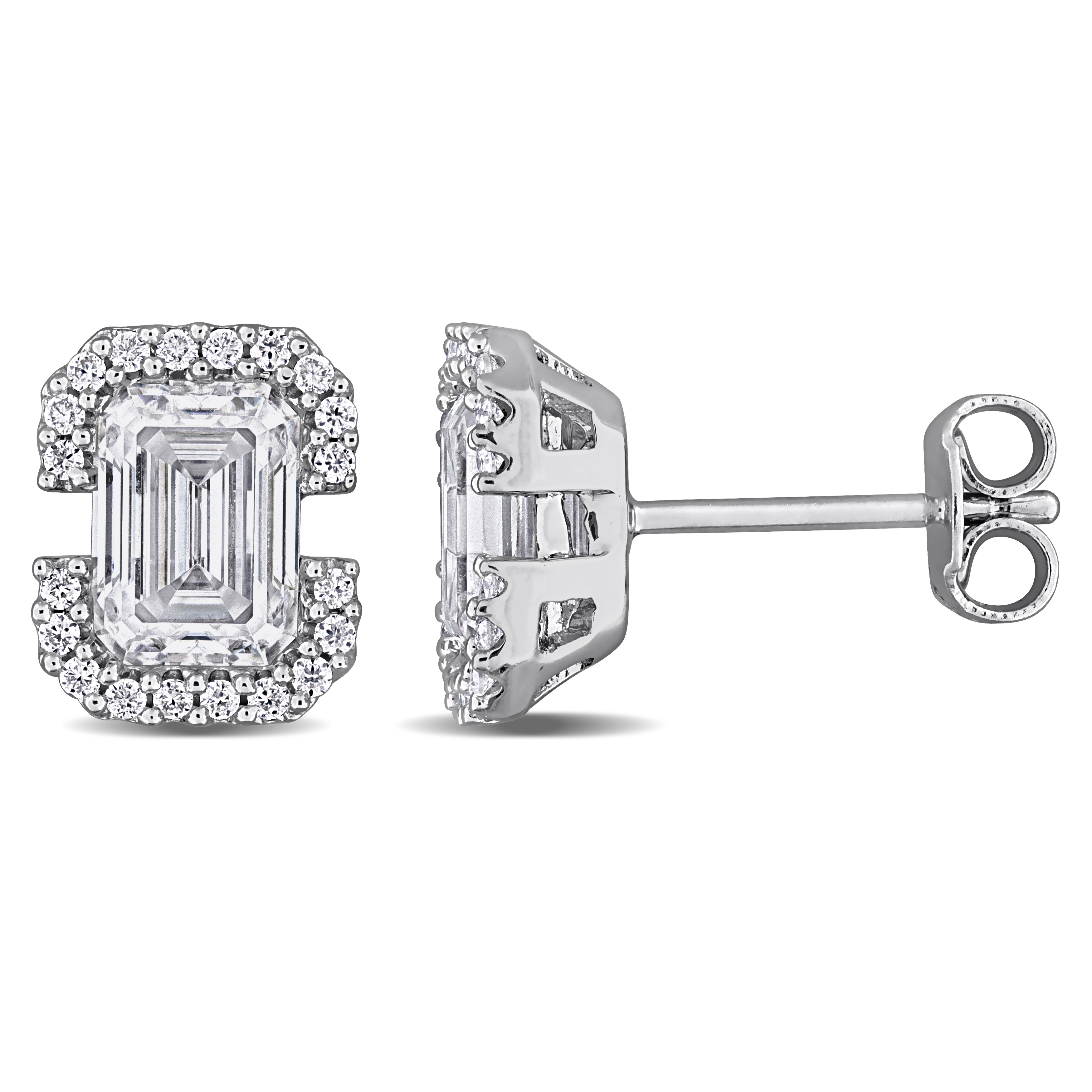 2 1/5ct DEW Octagon-Cut Created Moissanite Halo Stud Earrings in Sterling Silver