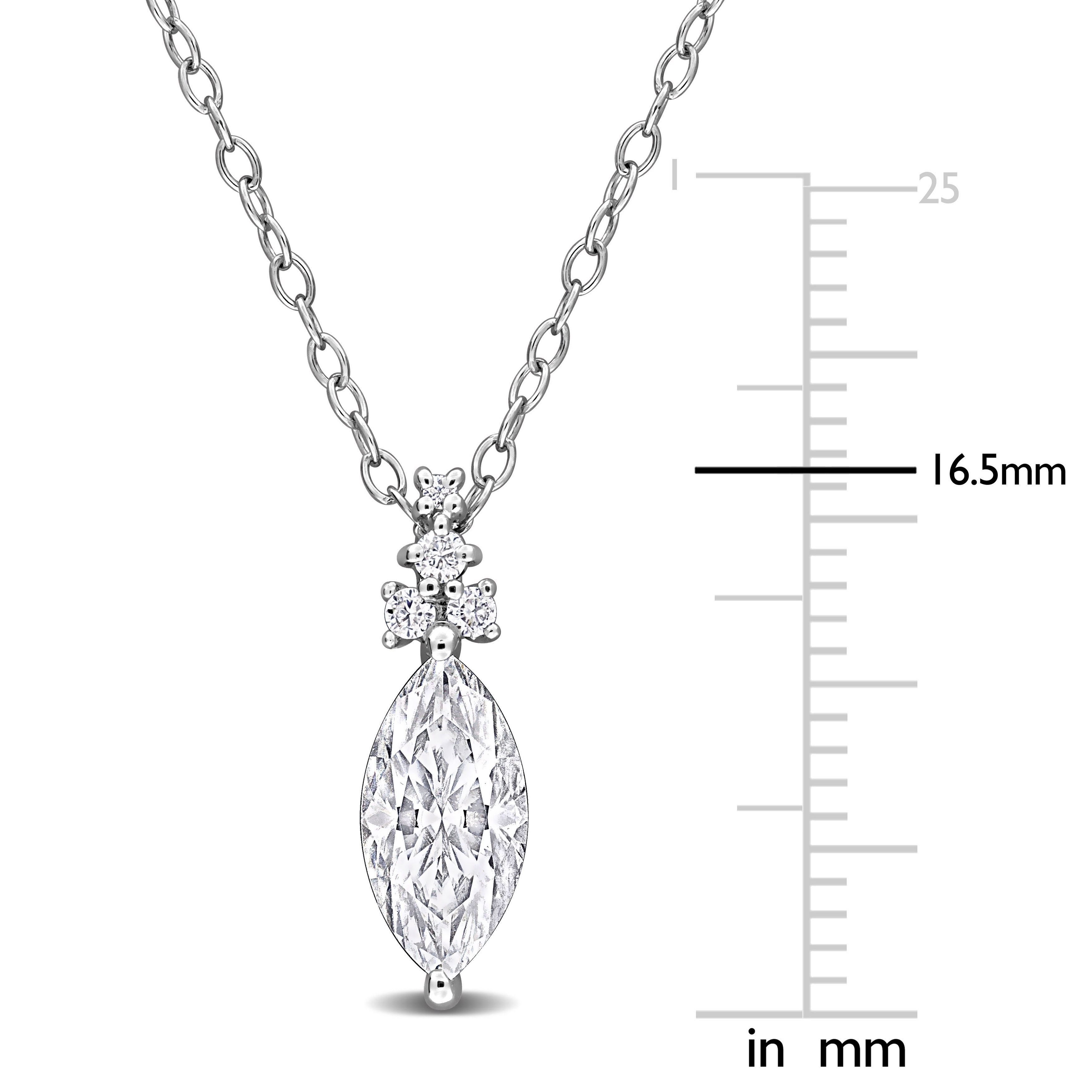 1ct DEW Created Moissanite Drop Pendant with Chain in Sterling Silver - 18 in