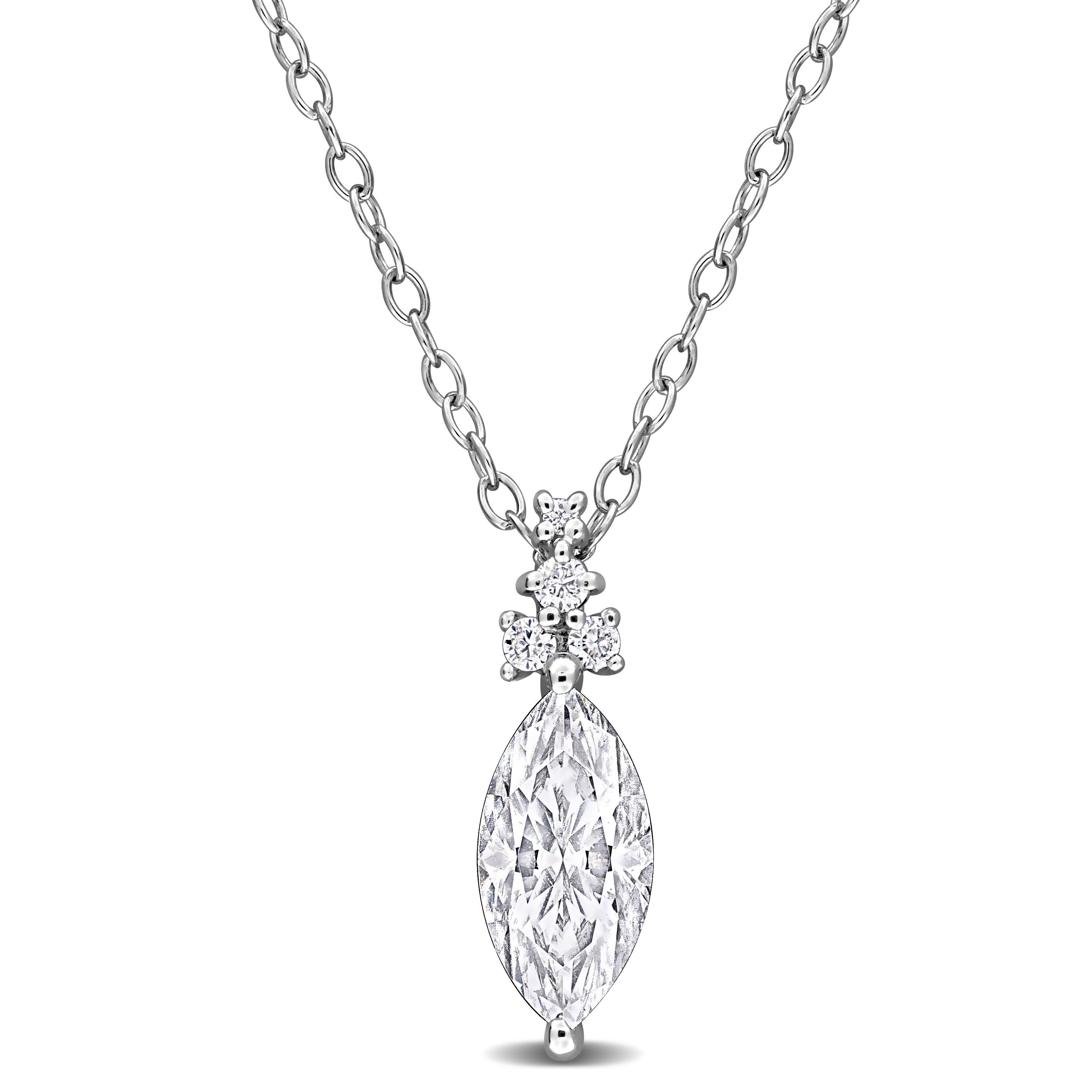 1ct DEW Created Moissanite Drop Pendant with Chain in Sterling Silver - 18 in