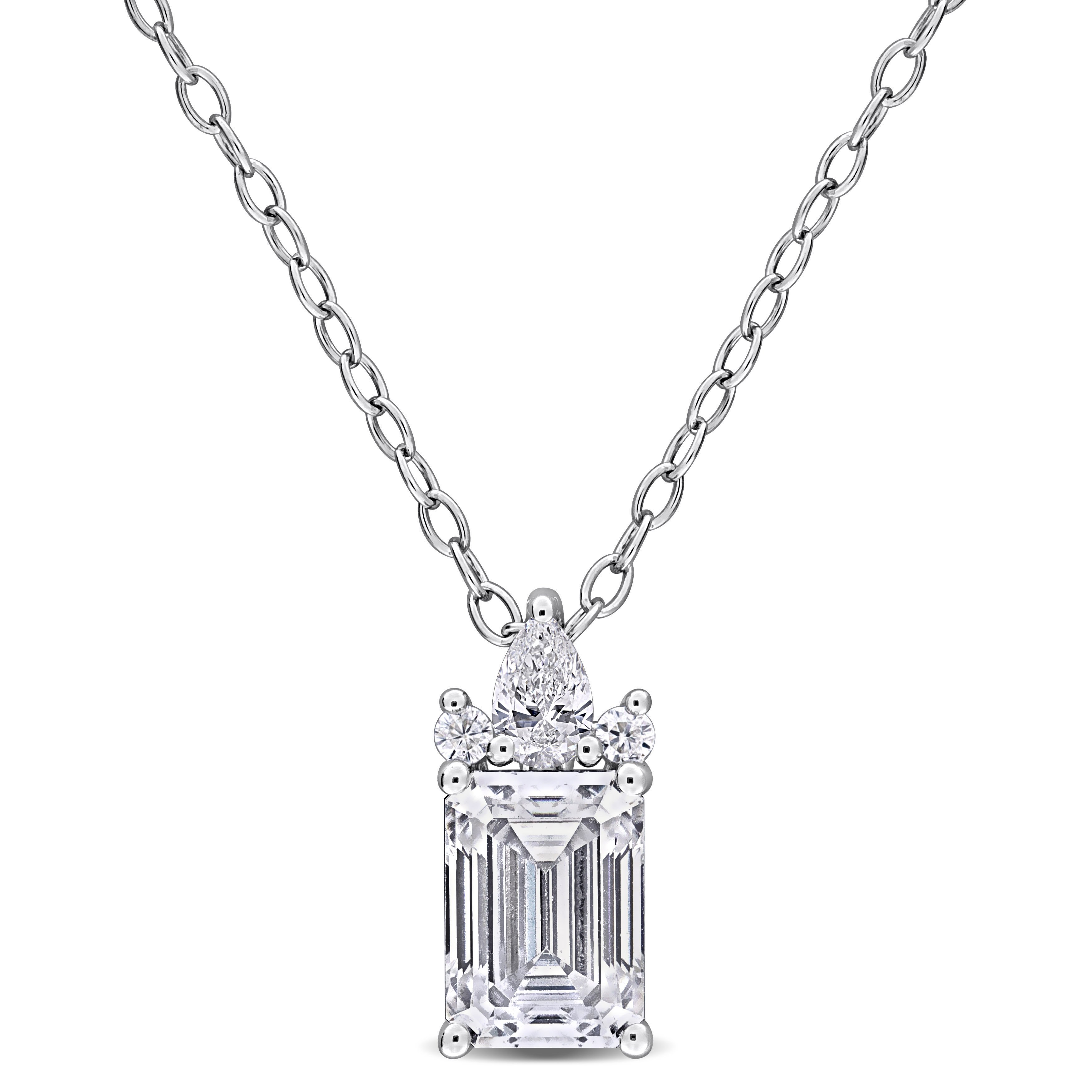 5ct DEW Created Moissanite Drop Pendant with Chain in Sterling Silver - 18 in