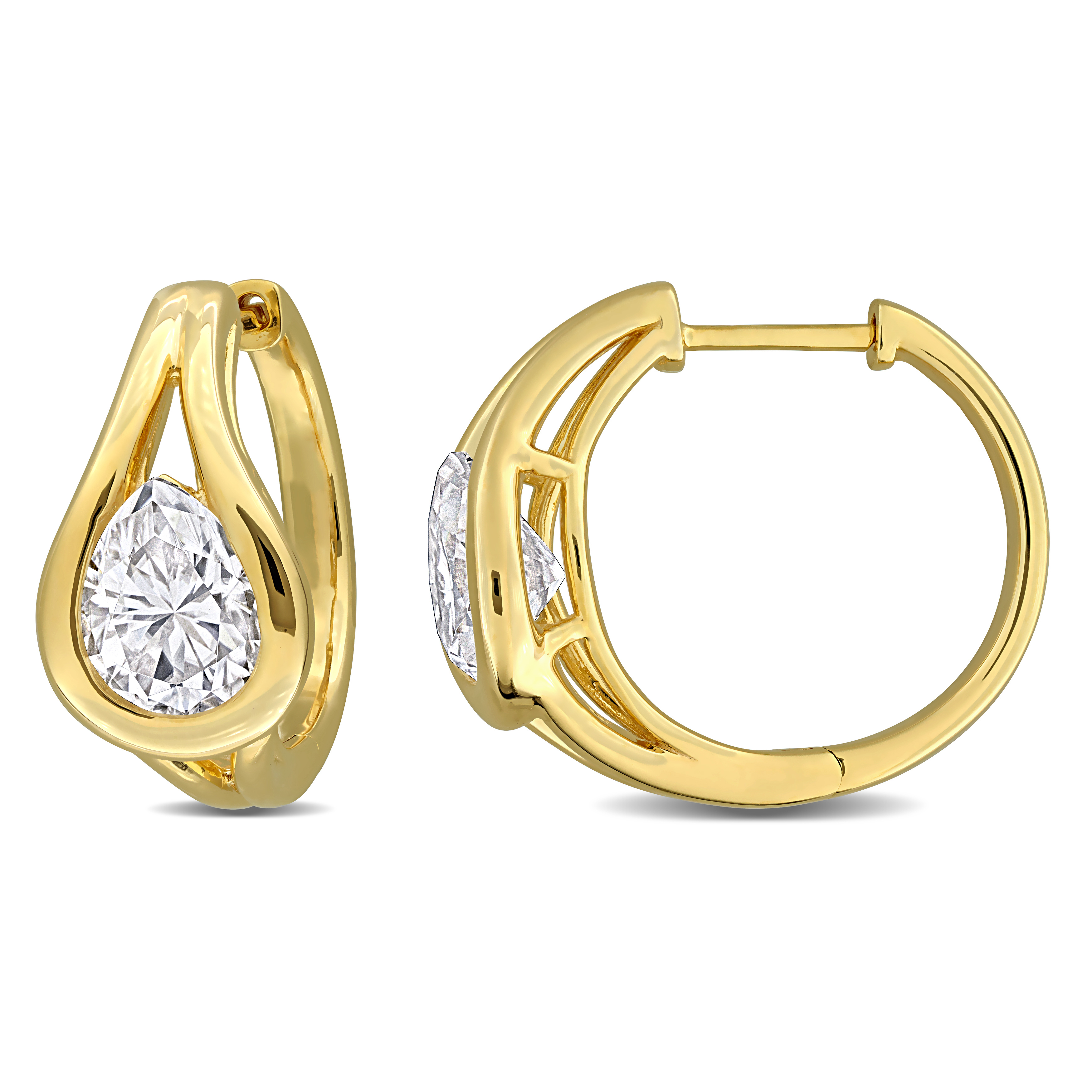4ct DEW Created Moissanite Hoop Earrings in Yellow Plated Sterling Silver