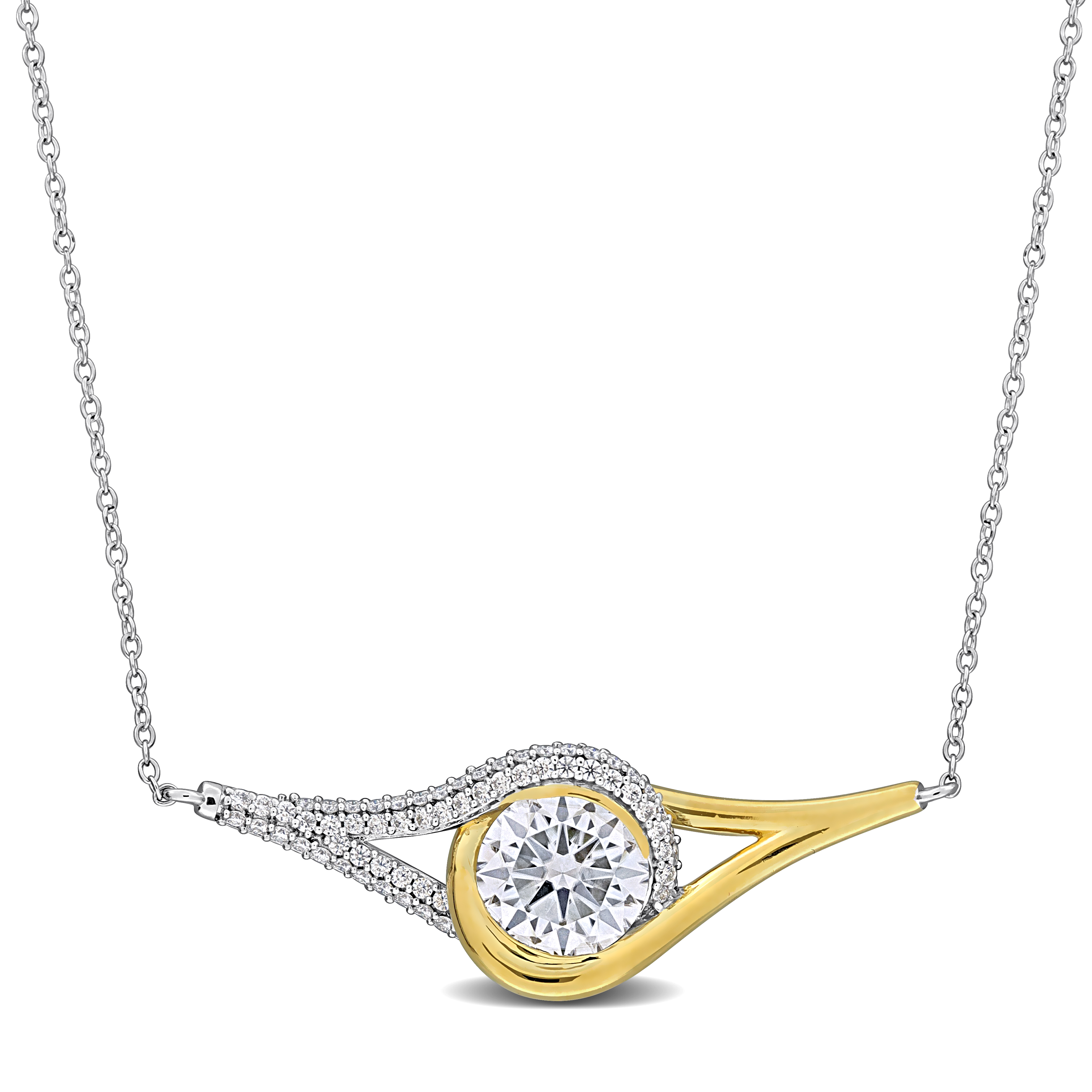 4ct DEW Created Moissanite Necklace in Two-Tone Sterling Silver - 17 in