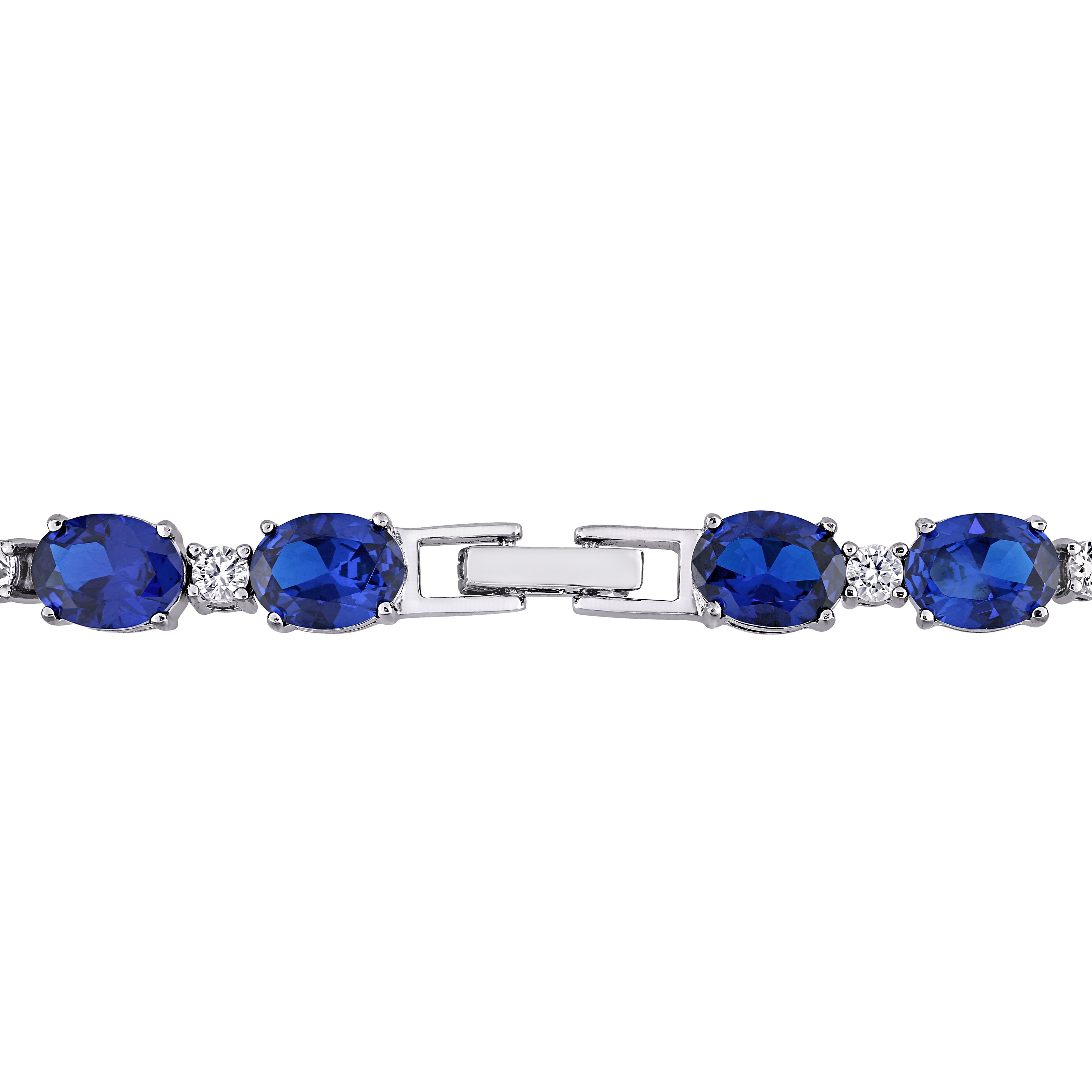 32 CT TGW Oval Created Blue and White Sapphire Bracelet in Sterling Silver