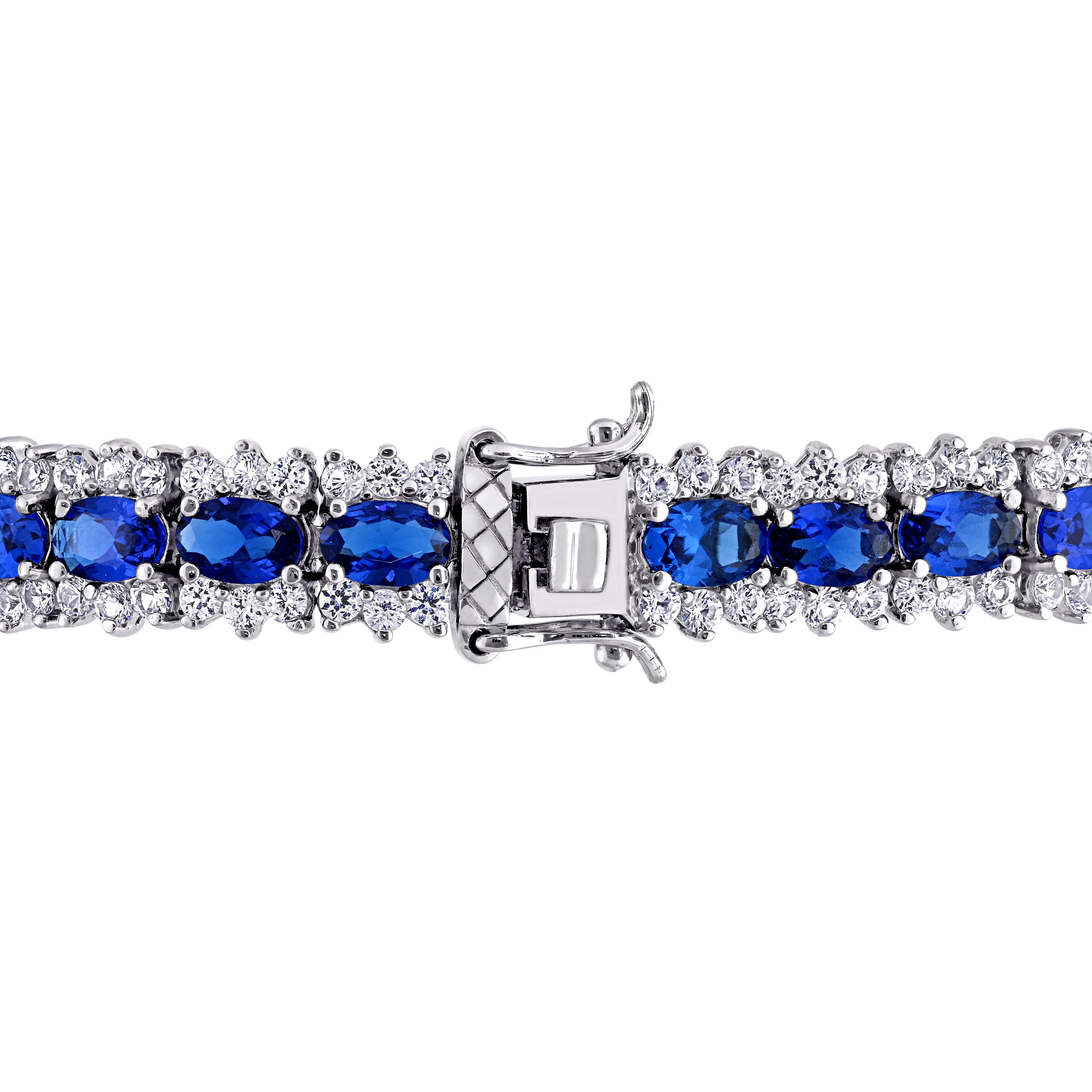 28 1/2 CT TGW Created Blue and White Sapphire Tennis Bracelet in Sterling Silver