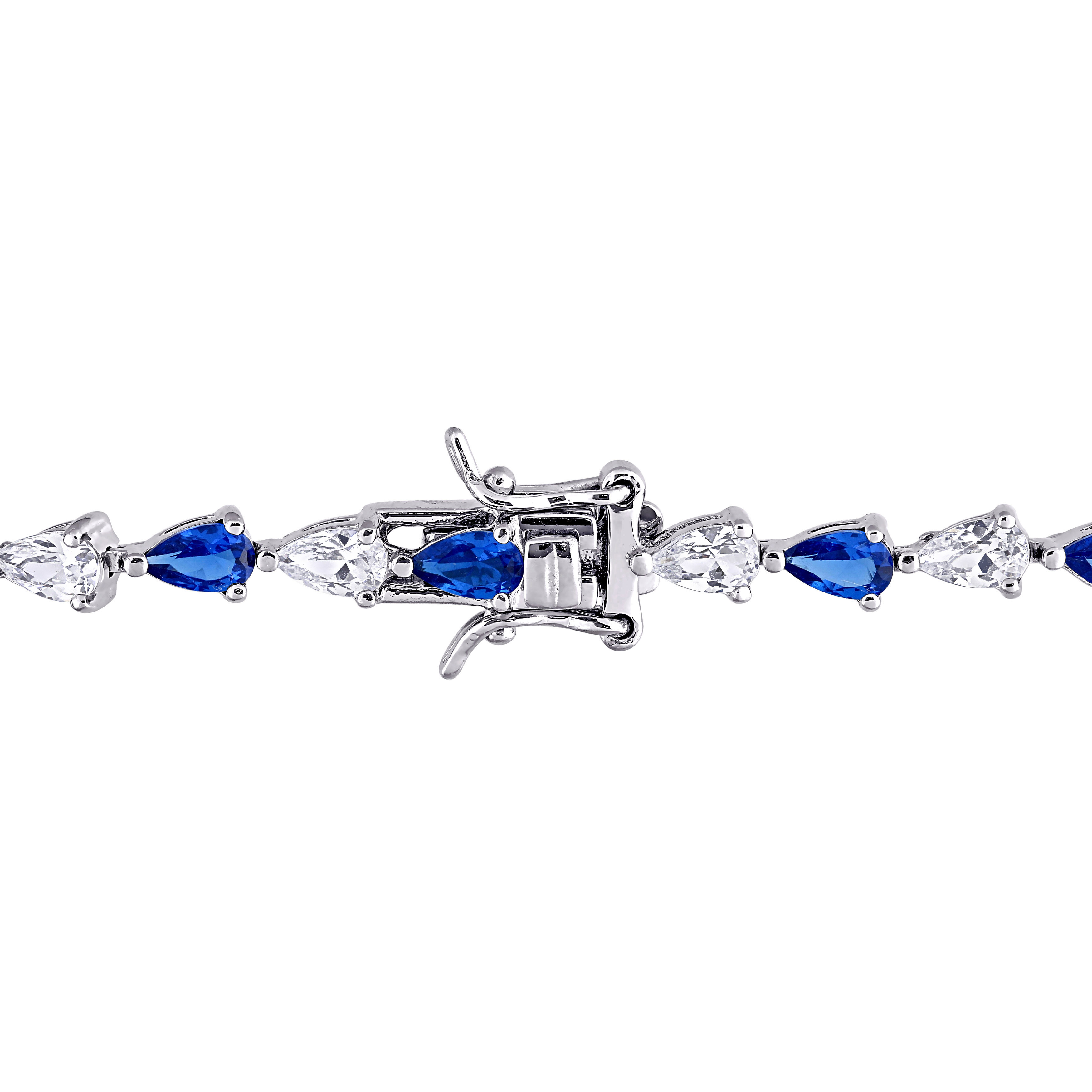 10 1/2 CT TGW Pear Shape Created Blue and White Sapphire Tennis Bracelet in Sterling Silver - 7 in.