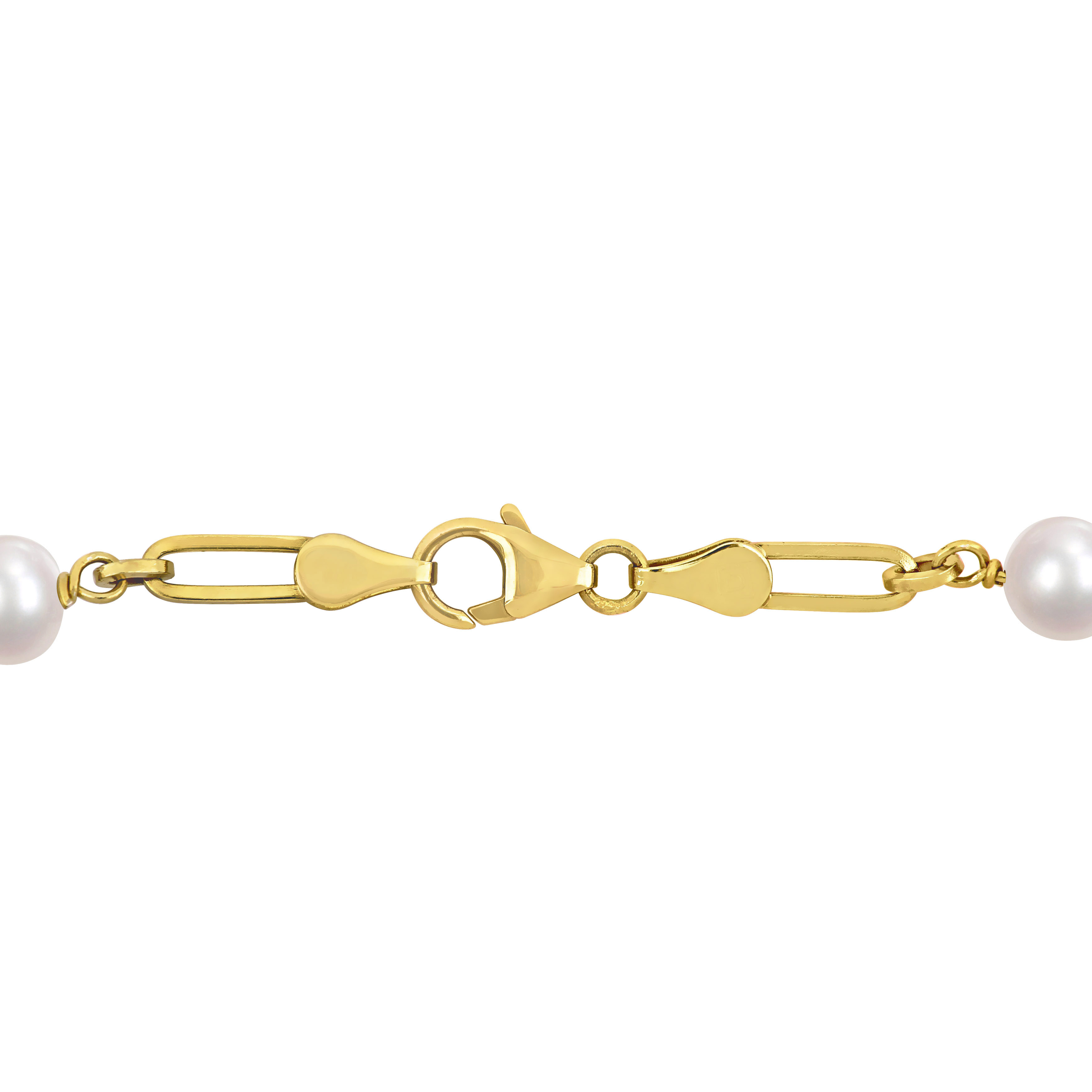 7-7.5mm Cultured Freshwater Pearl Station Link Bracelet in 18K Yellow Gold Plated Sterling Silver