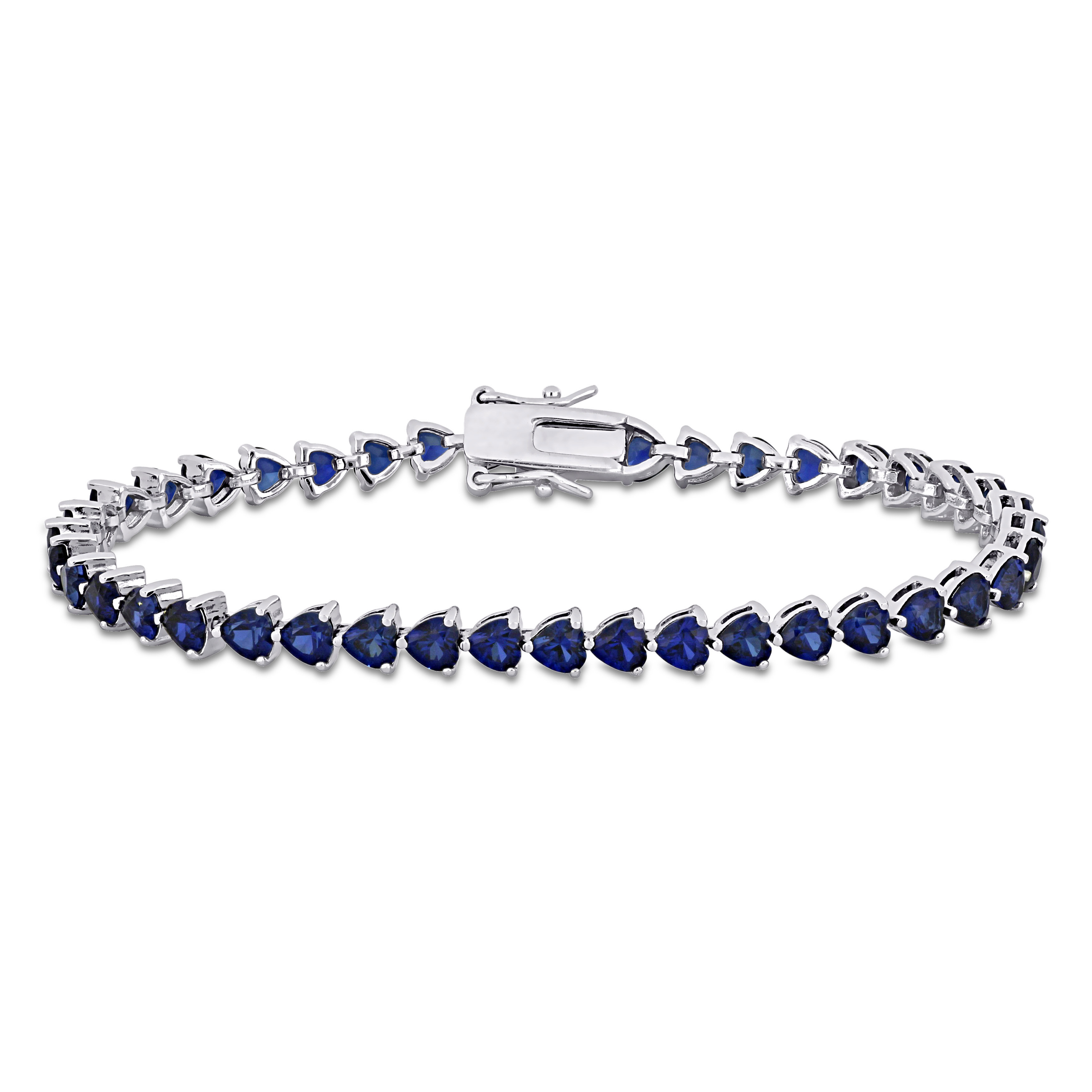 11.40 CT TGW Heart Shape Created Blue Sapphire Tennis Bracelet in Sterling Silver - 7.5 in.