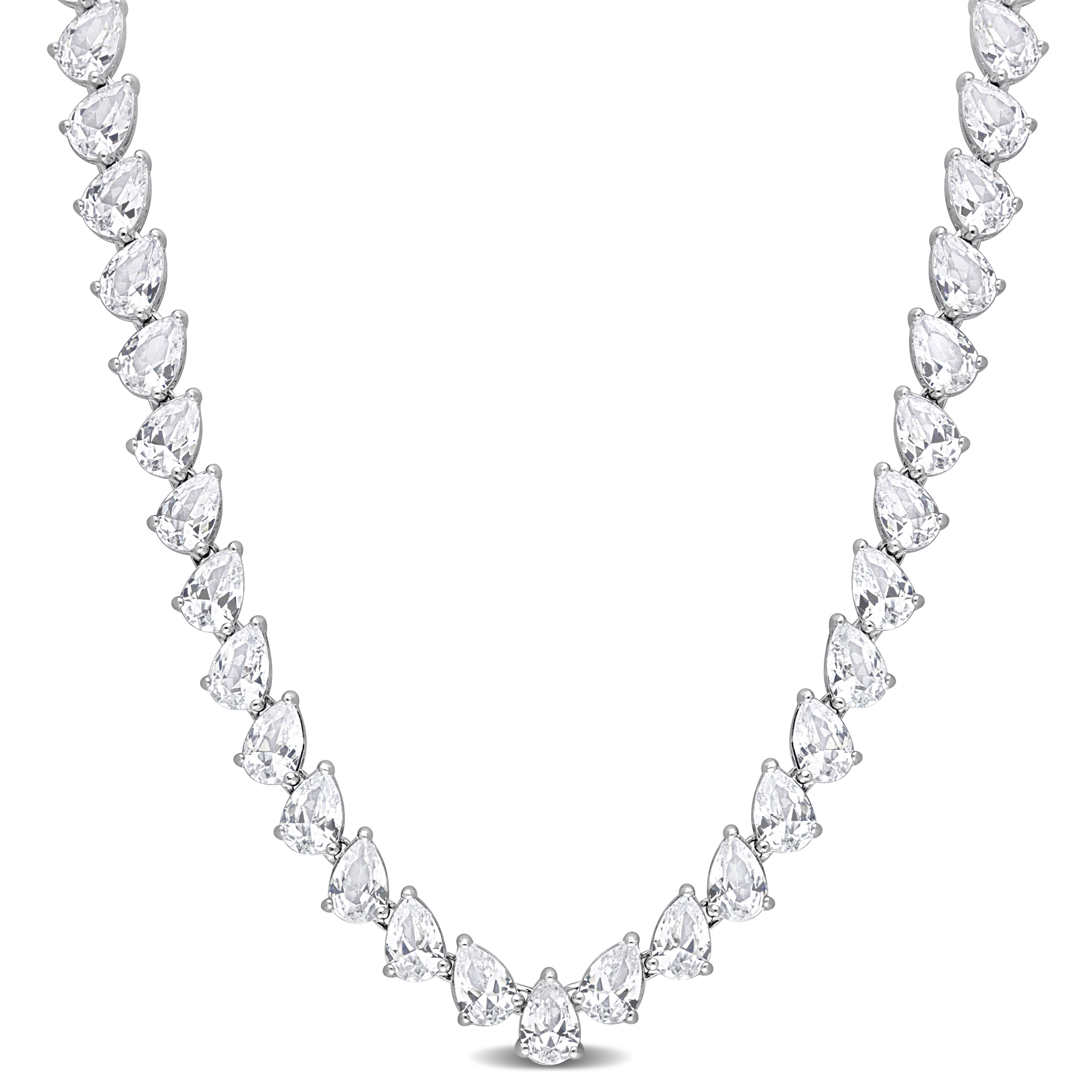 39 1/2 CT TGW Created White Sapphire Teardrop Tennis Necklace in Sterling Silver - 18 in.