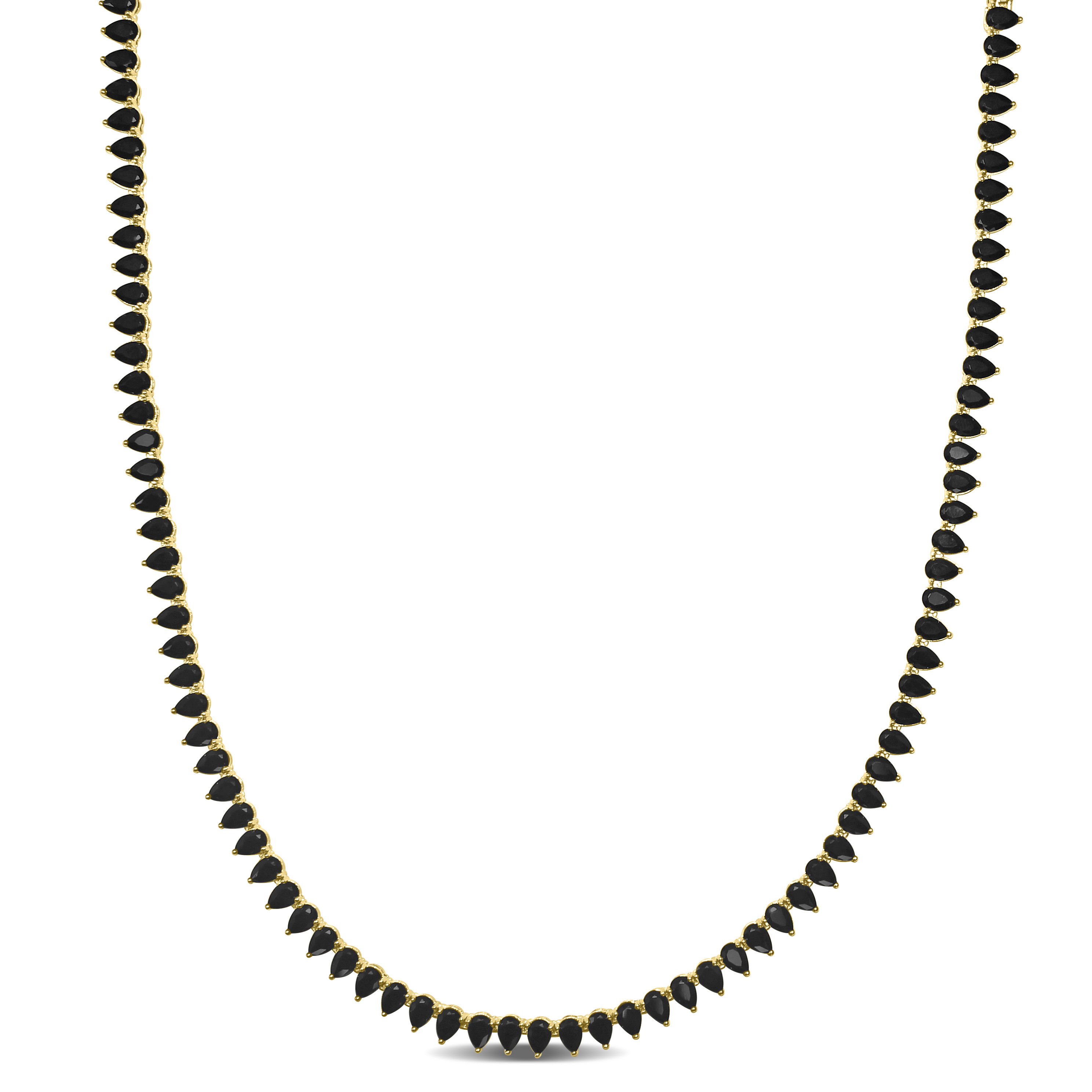 44 1/2 CT TGW Synthetic Black Pear Cut Spinel Tennis Necklace in Yellow Plated Sterling Silver - 18 in.