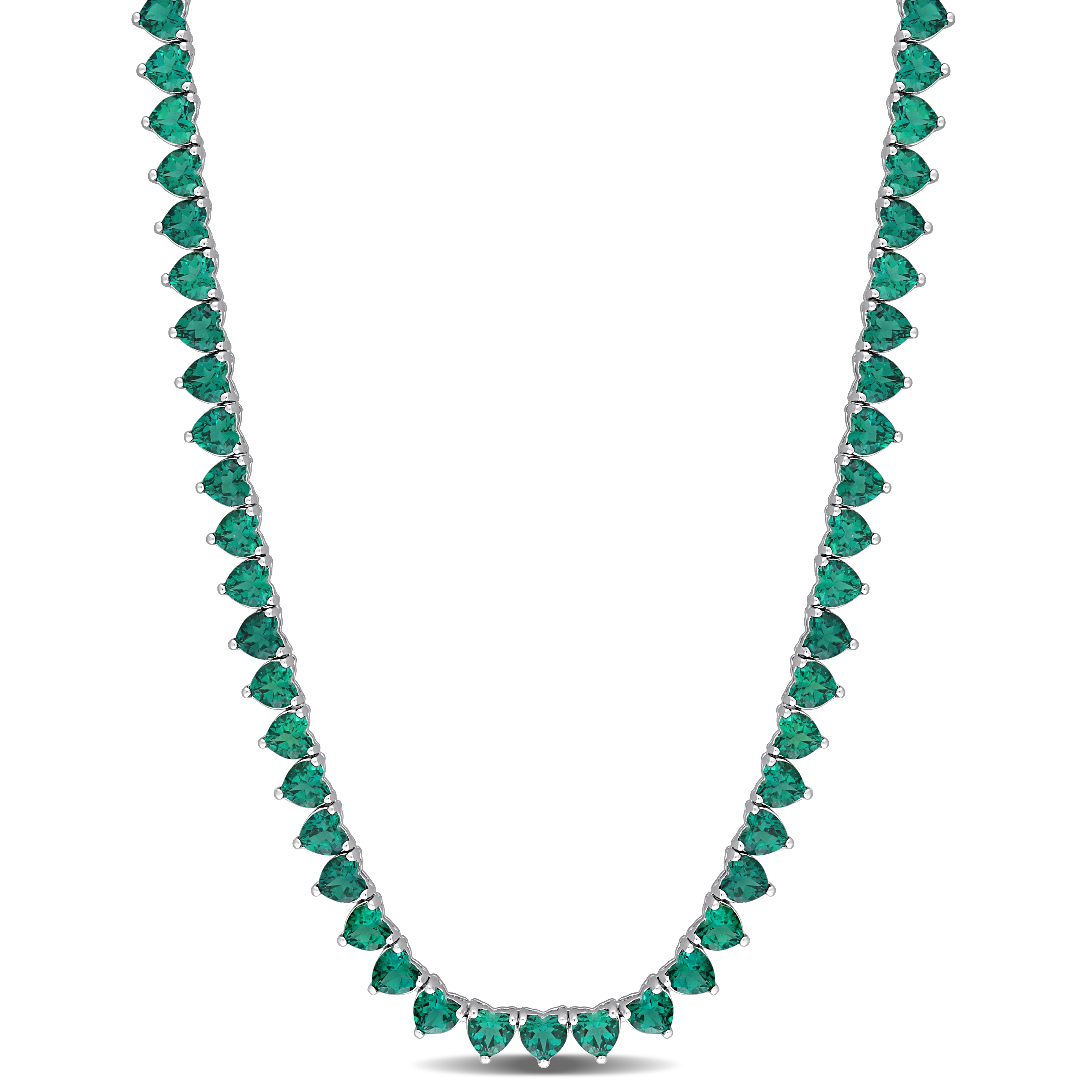 24 CT TGW Created Emerald Tennis 18" Necklace in Sterling Silver