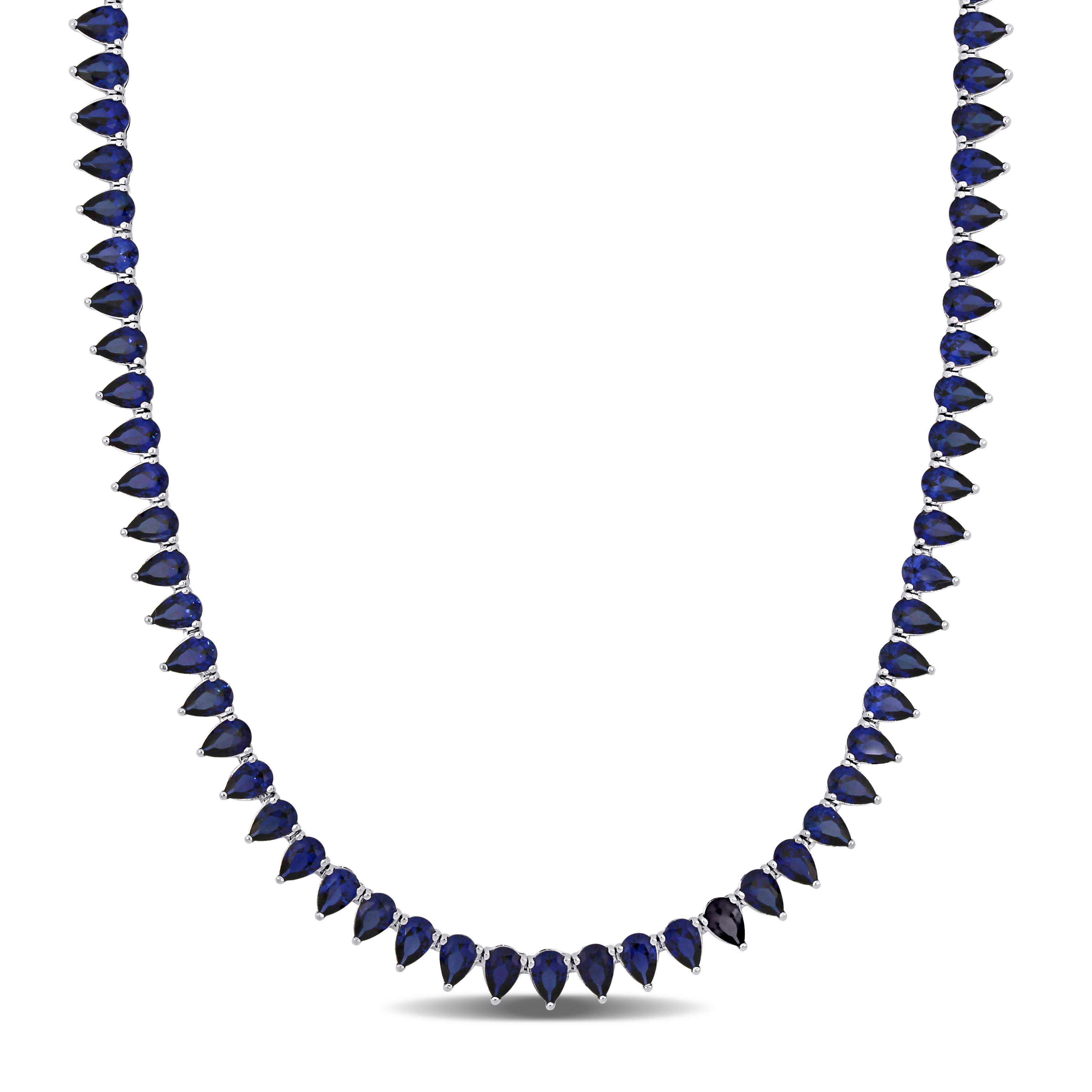 44.5 CT TGW Created Blue Sapphire Tennis 18" Necklace in Sterling Silver