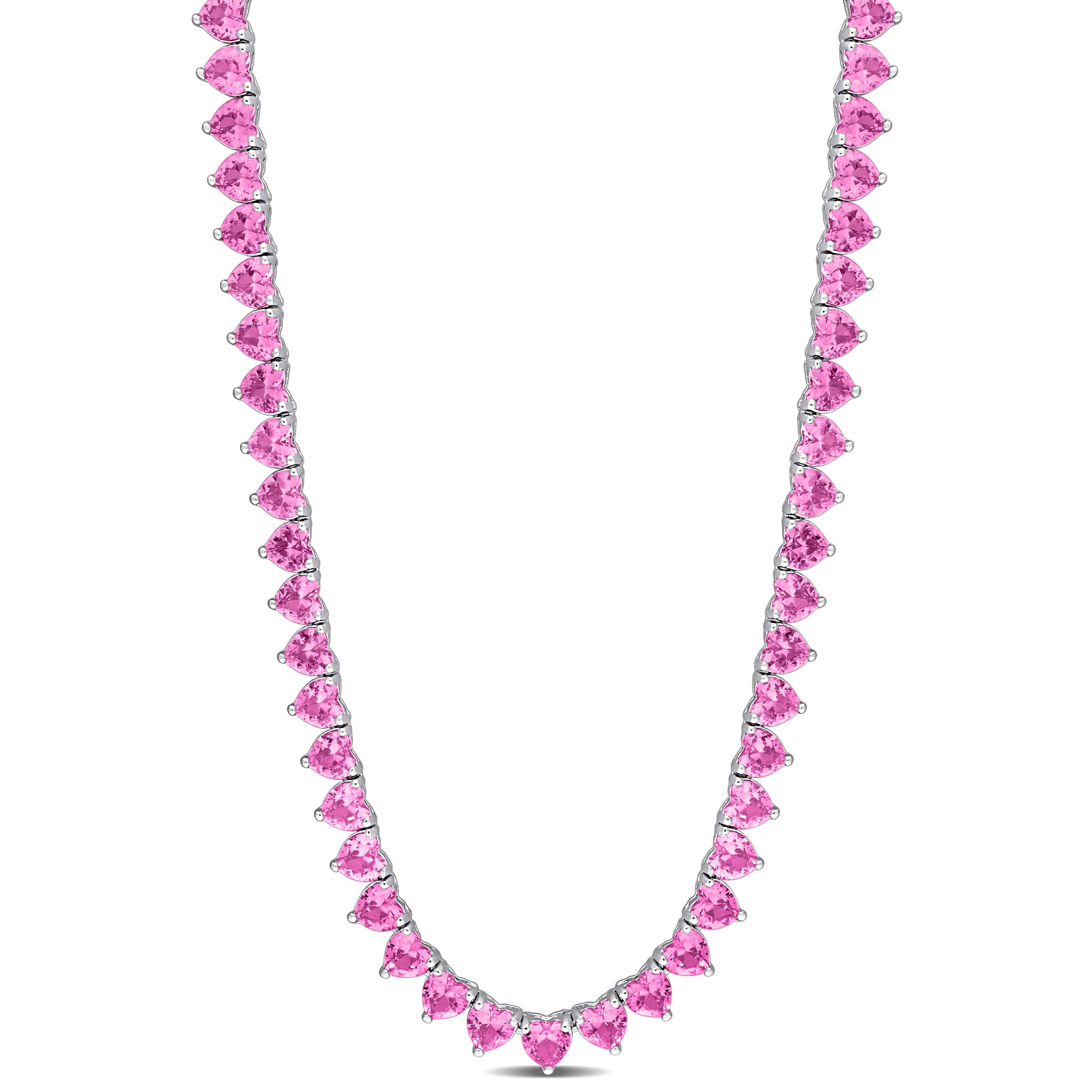 31.2 CT TGW Created Pink Sapphire Tennis 18" Necklace in Sterling Silver