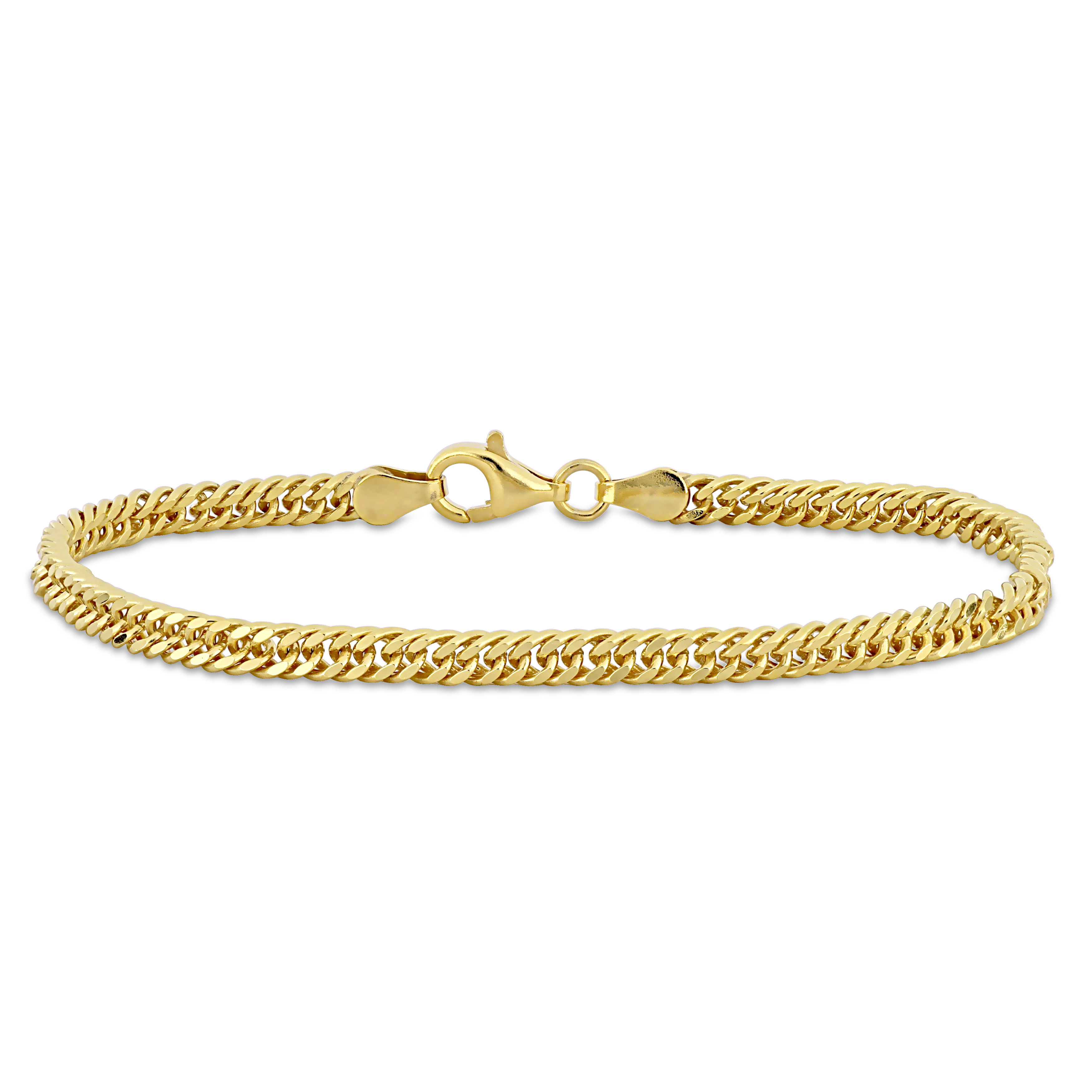 4mm Double Curb Link Chain Bracelet in Yellow Plated Sterling Silver - 7.5 in.