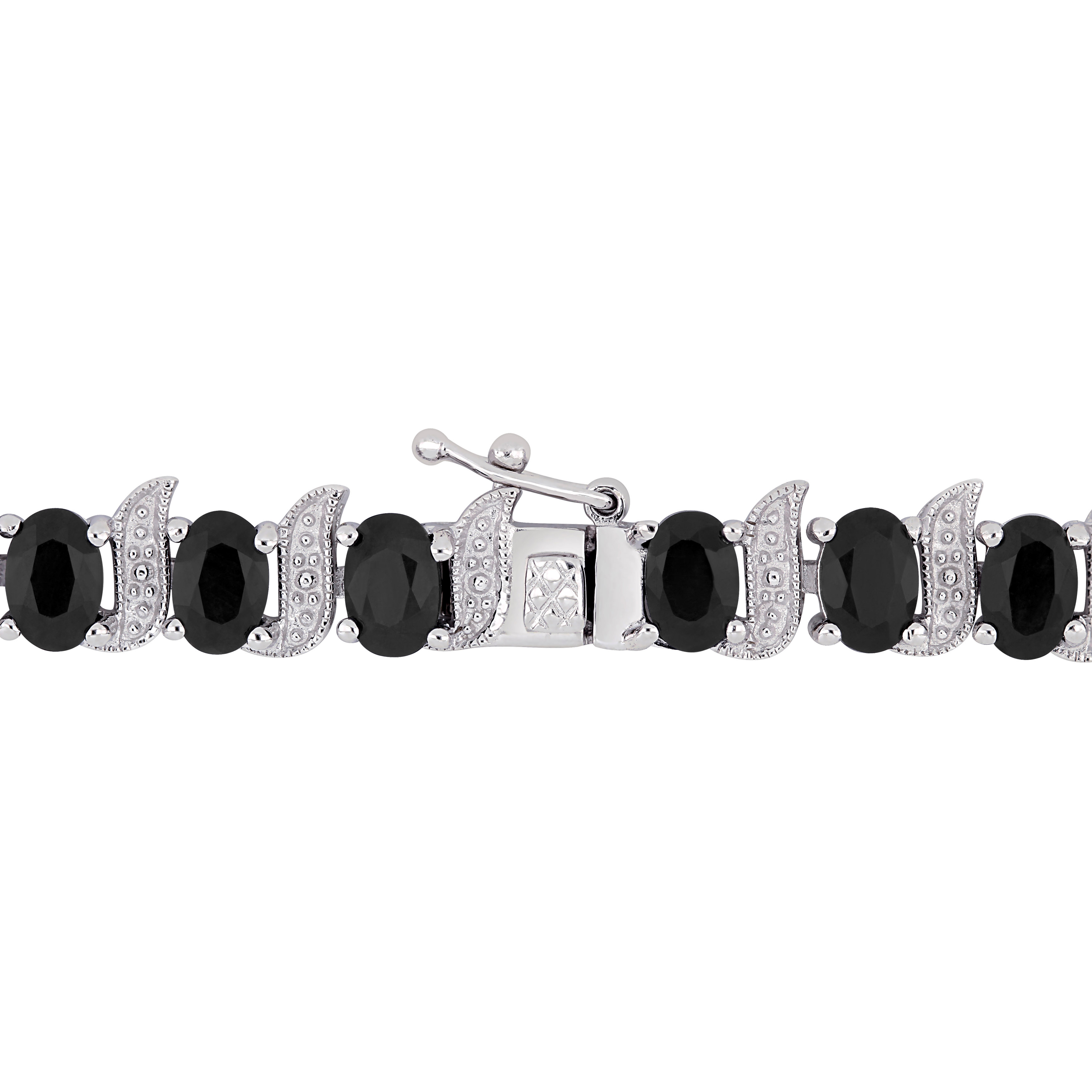 14 7/8 CT TGW Black Sapphire and Diamond S-Link Bracelet in Sterling Silver