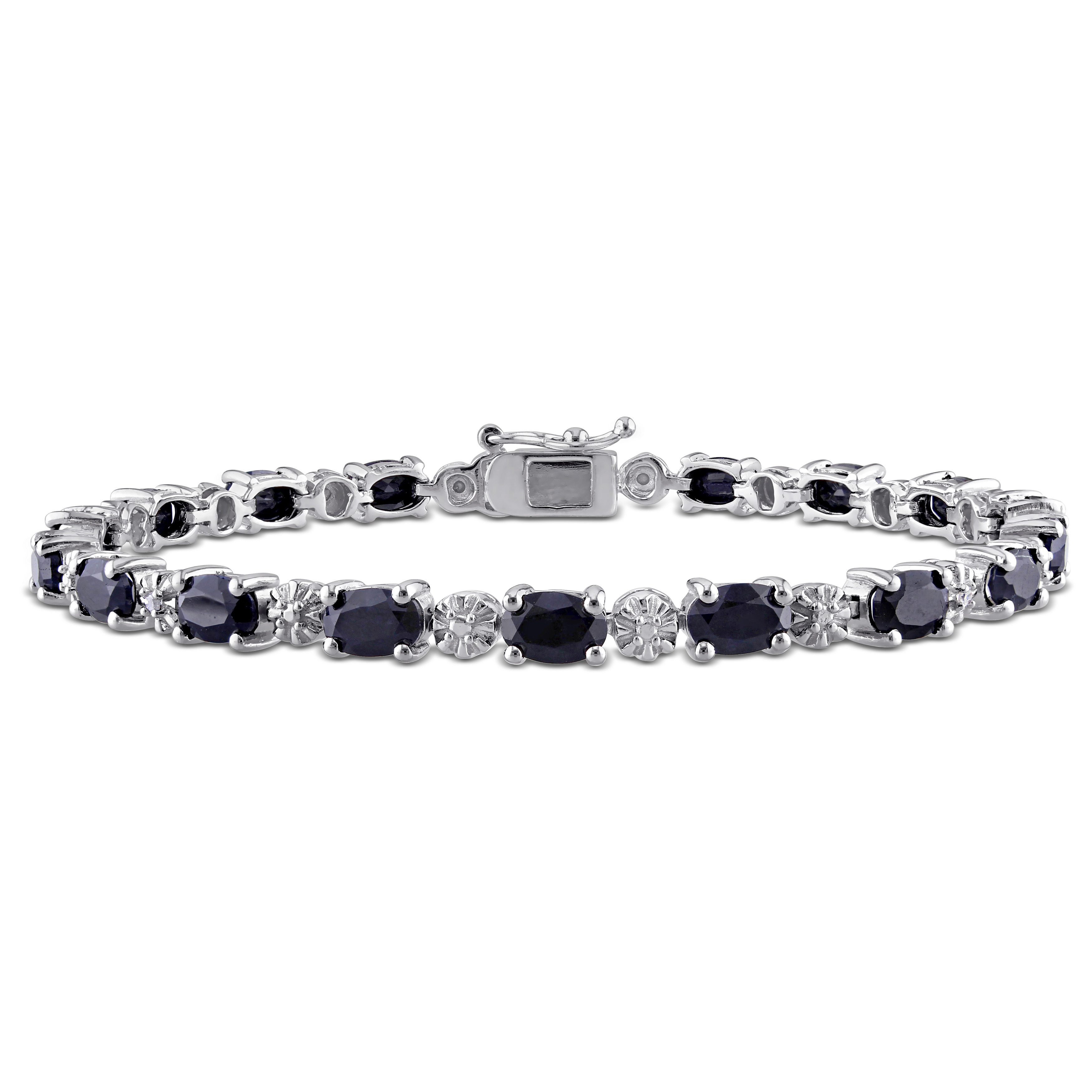 11 1/6 CT TGW Black Sapphire and Diamond Bracelet in Sterling Silver