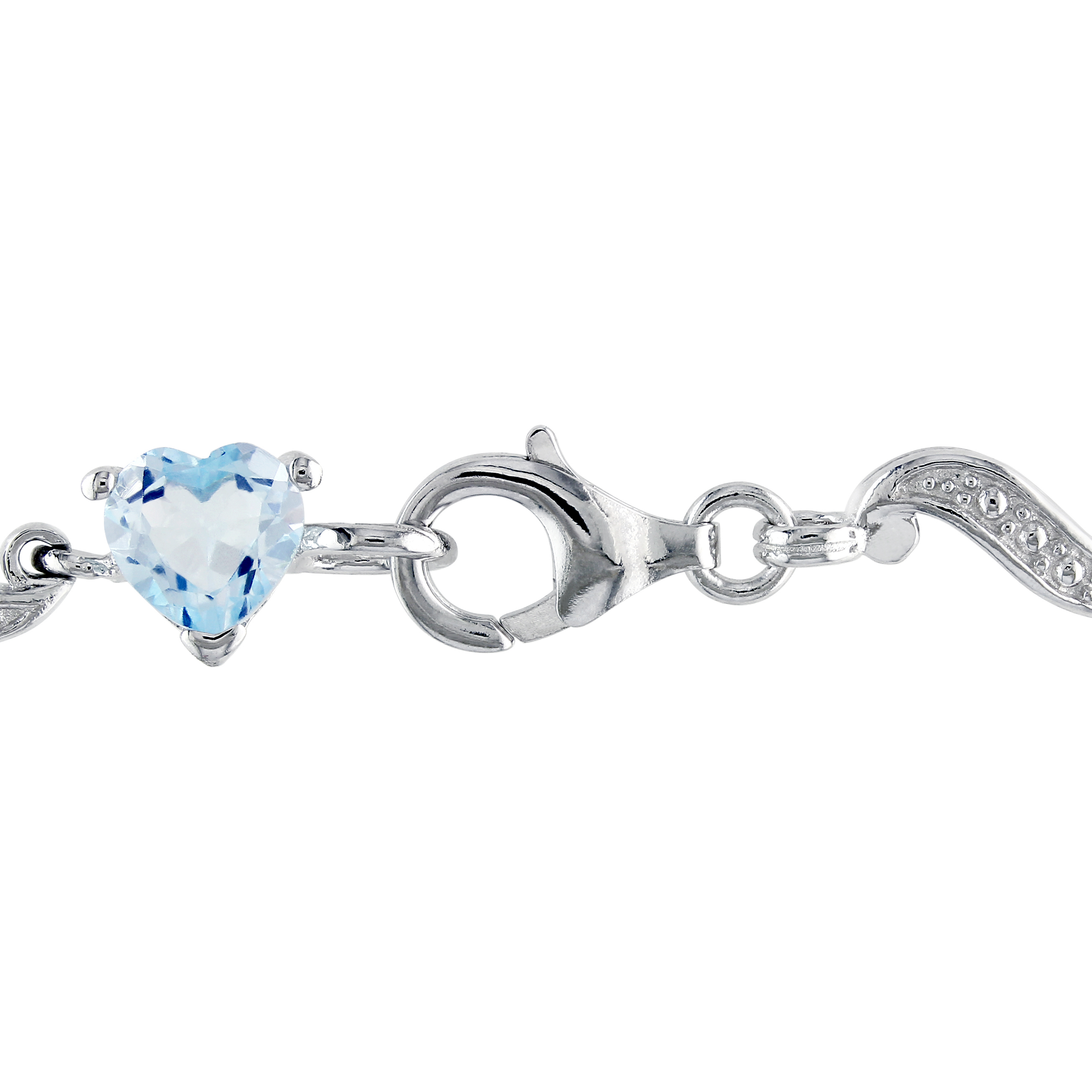 8 2/5 CT TGW Blue Topaz and Diamond Heart S-Link Bracelet in Sterling Silver - 7 in.