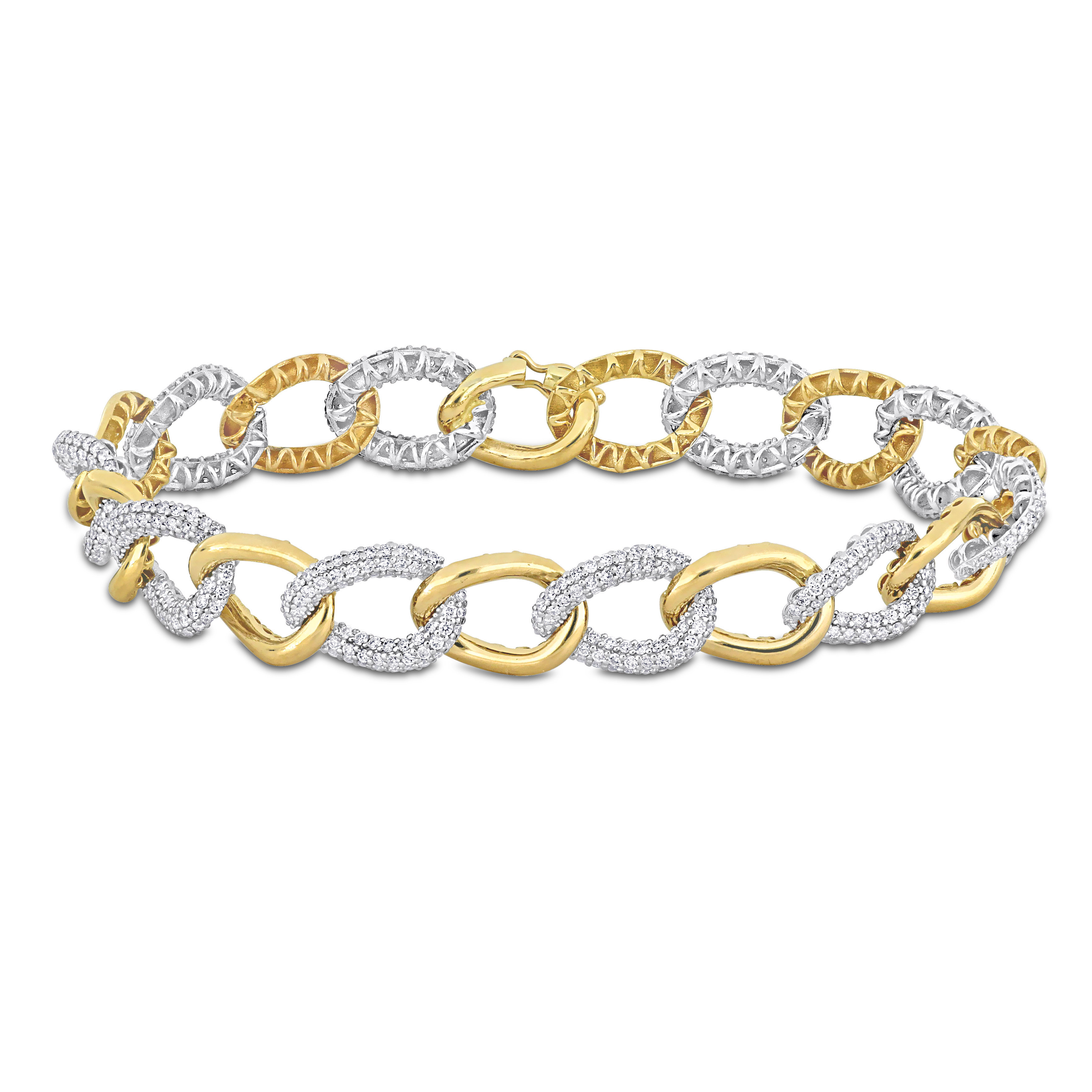 2 3/8 CT TDW Diamond Link Bracelet in Two-Tone 14K White And Yellow Gold - 7.5 In.