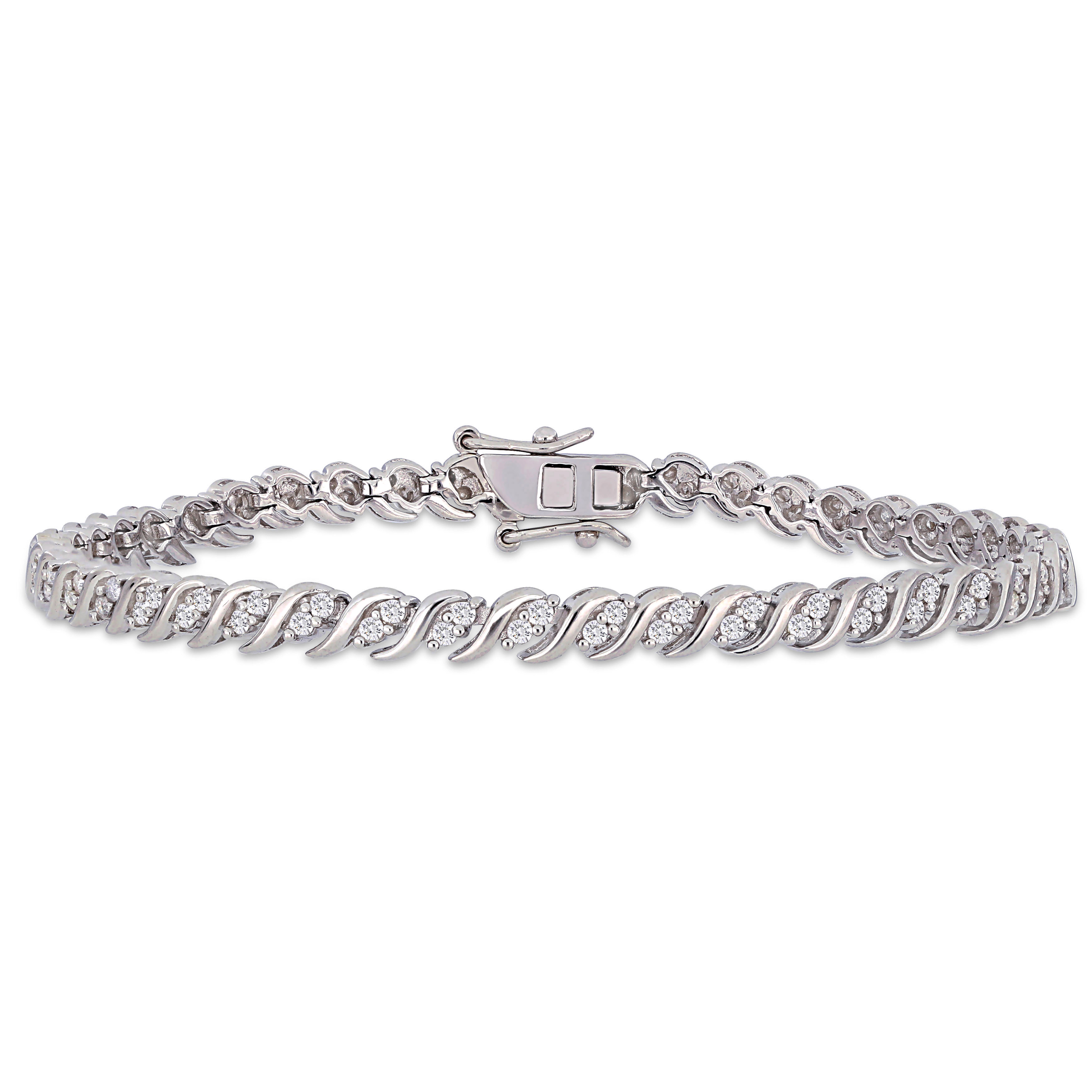 1 CT TW Diamond S-Link Tennis Bracelet in Sterling Silver - 7.25 in