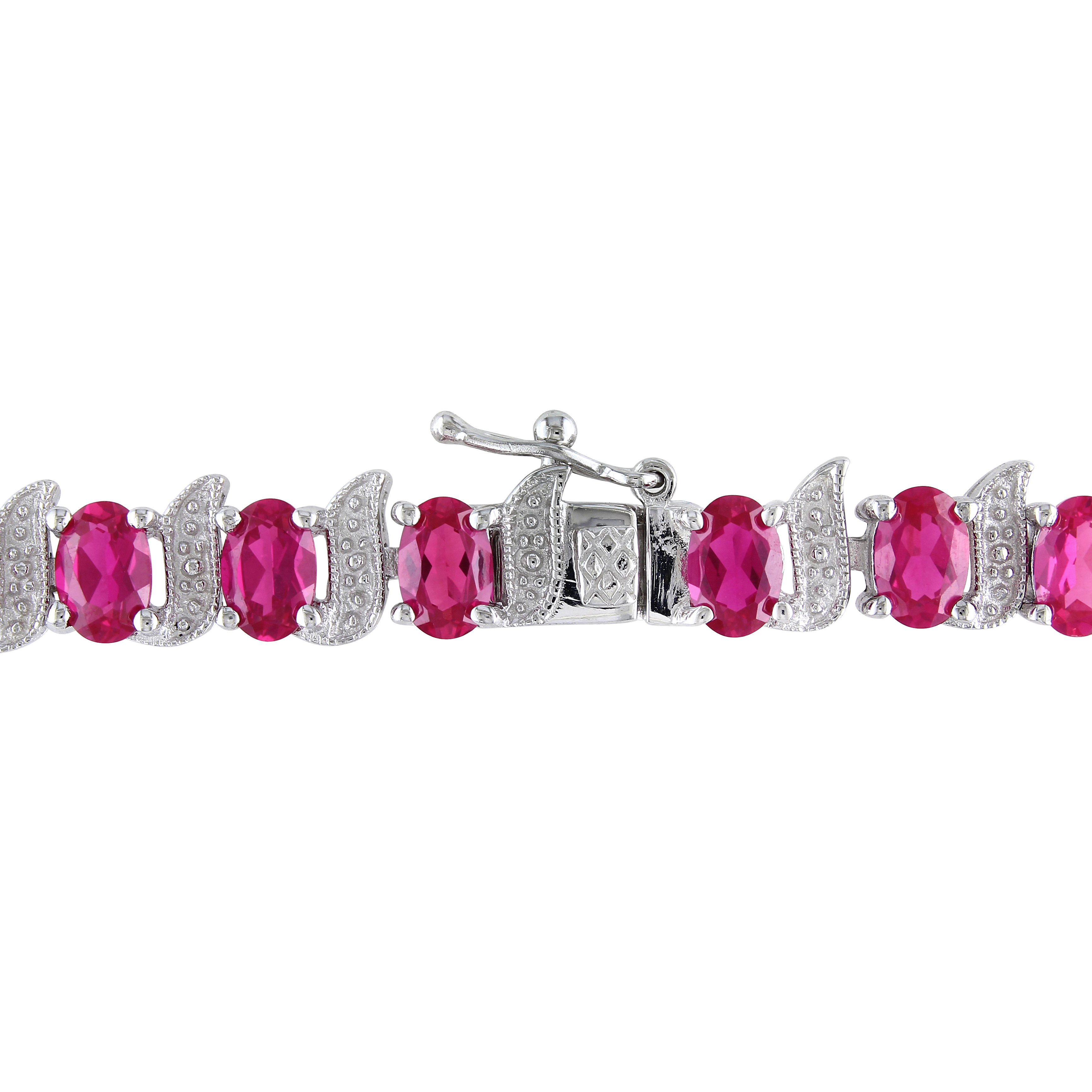 18 CT TGW Created Ruby and Diamond S-Link Bracelet in Sterling Silver - 7 in.