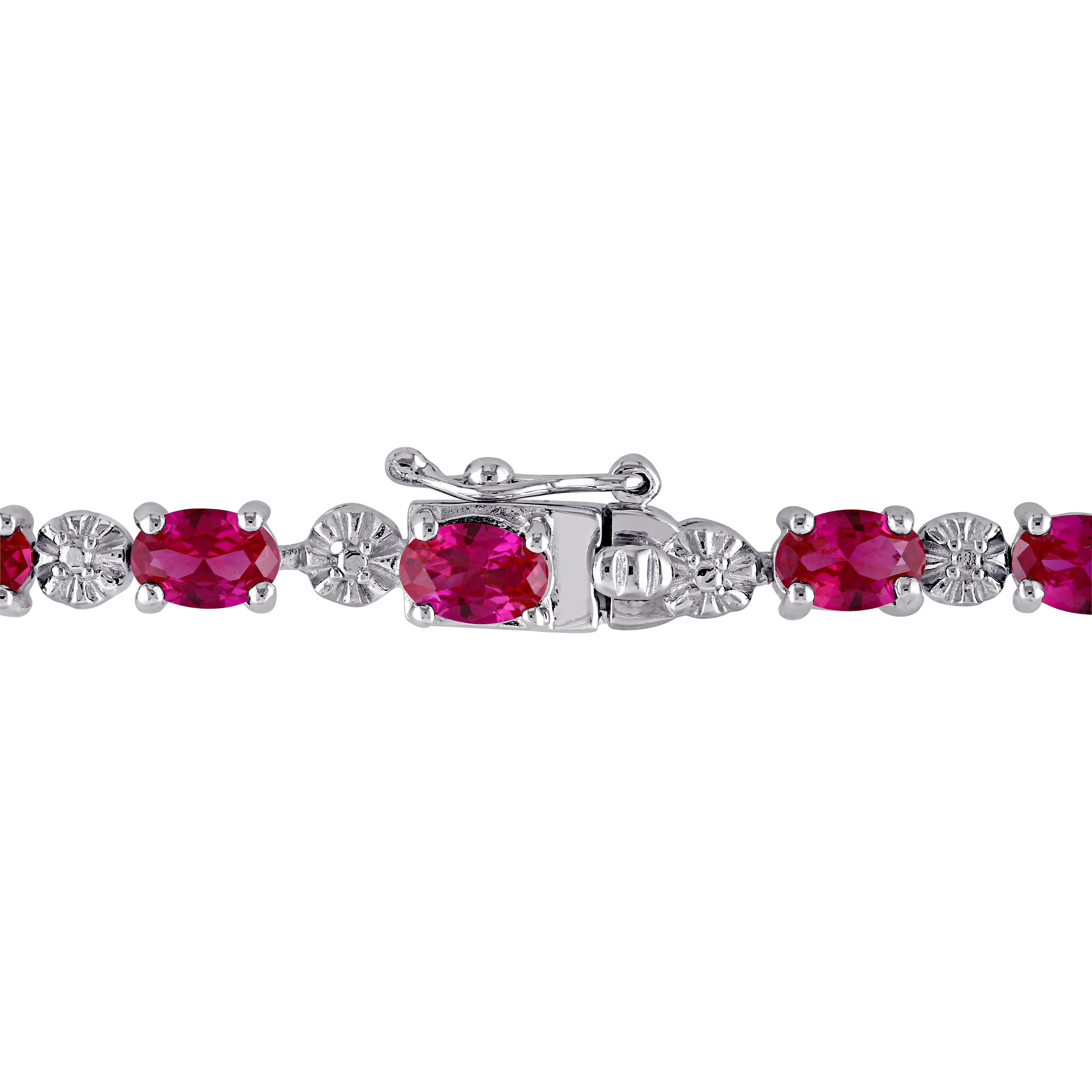 13 1/2 CT TGW Created Ruby and Diamond Bracelet in Sterling Silver - 7.25 in.