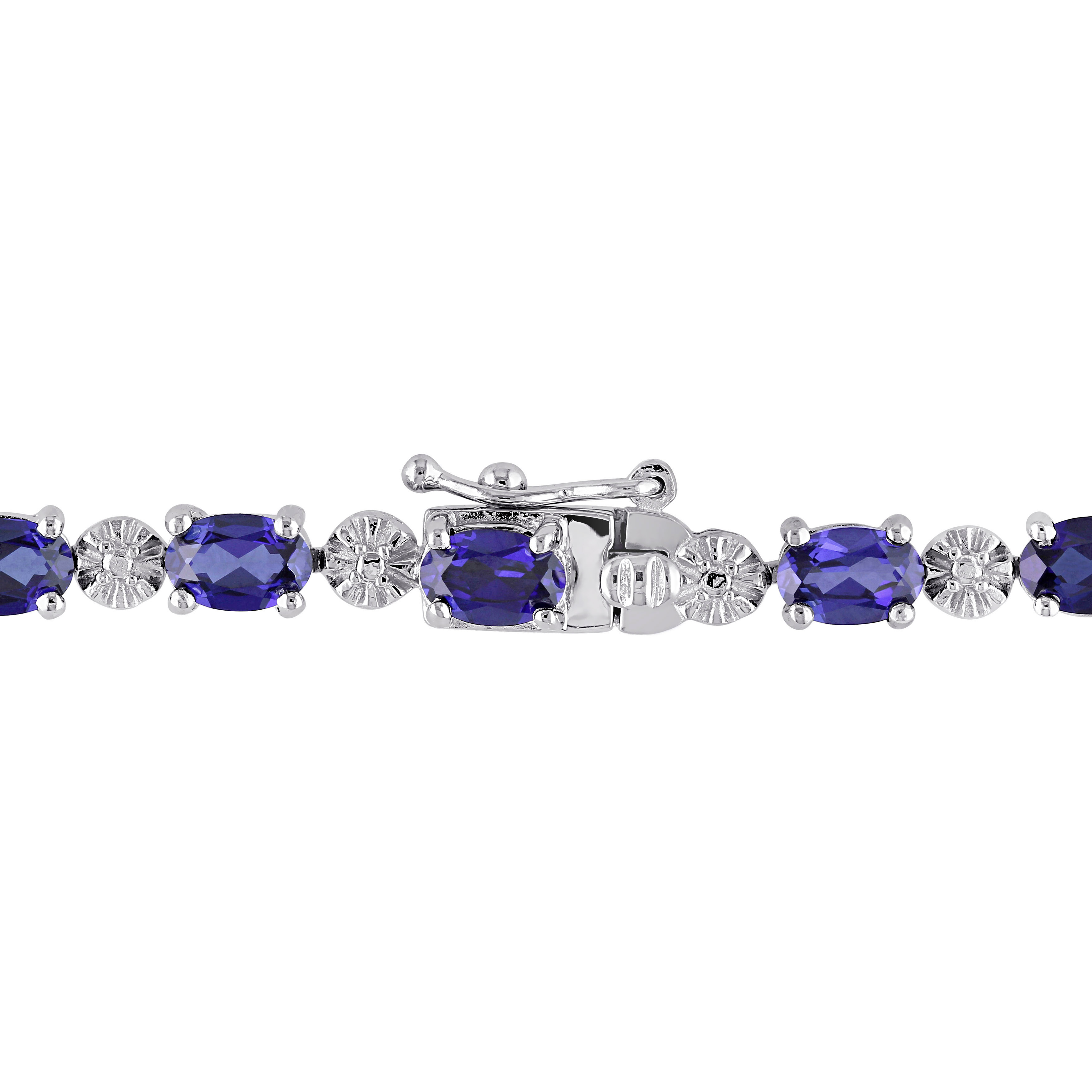 9 7/8 CT TGW Created Sapphire and Diamond Bracelet in Sterling Silver - 7.25 in.