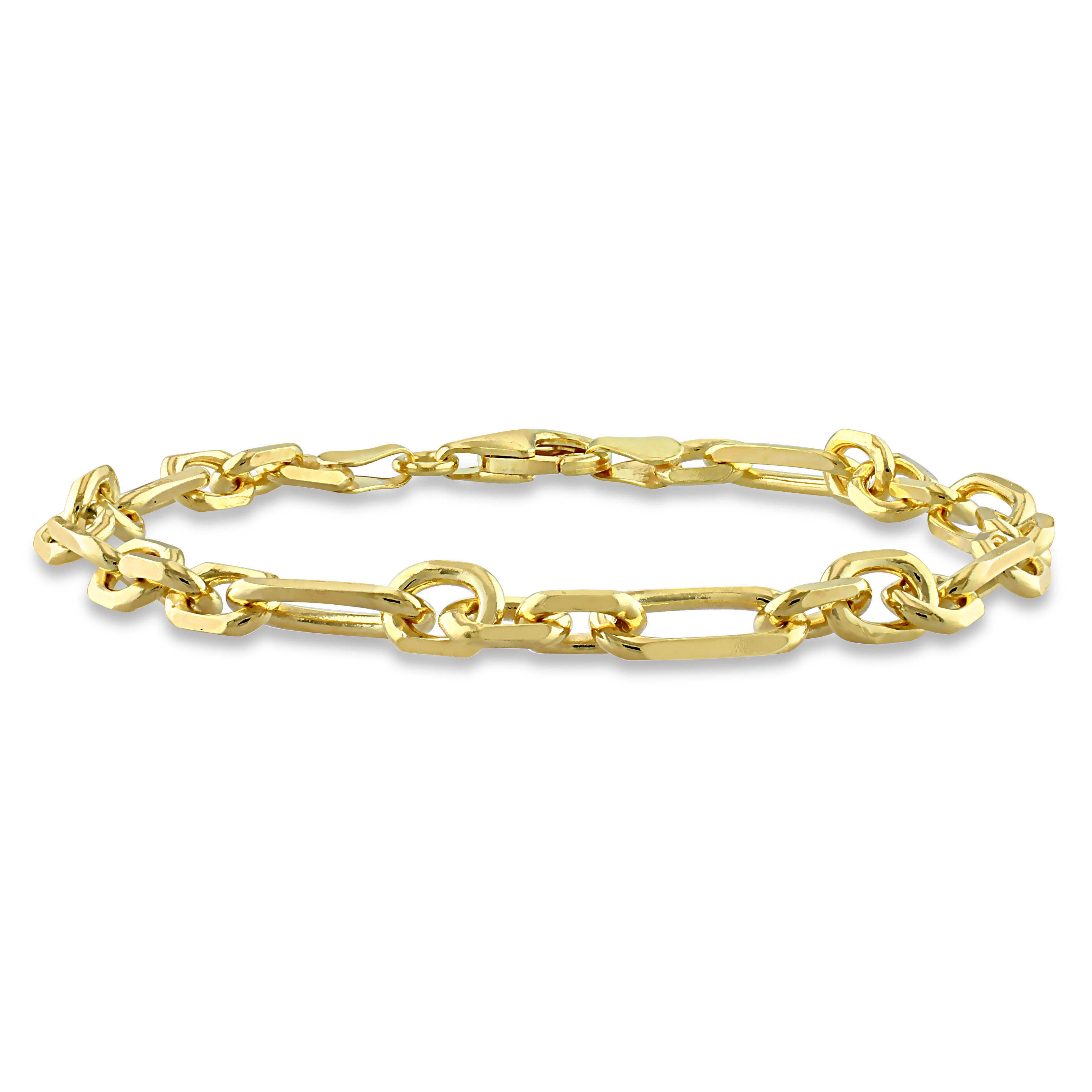 Figaro Rolo Bracelet in Yellow Plated Sterling Silver - 7.5 in.