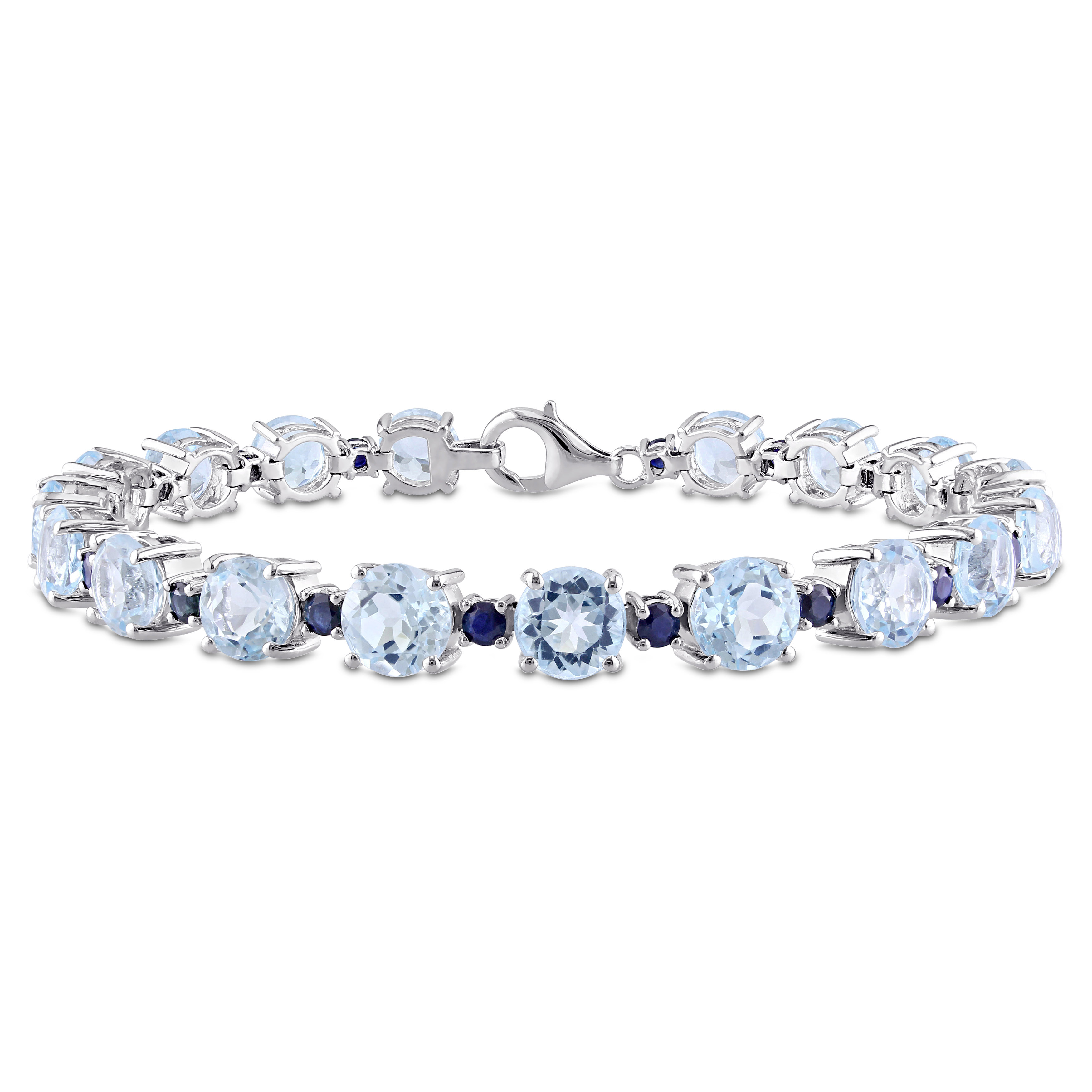 29 1/2 CT TGW Sky-Blue Topaz and Sapphire Bracelet in Sterling Silver