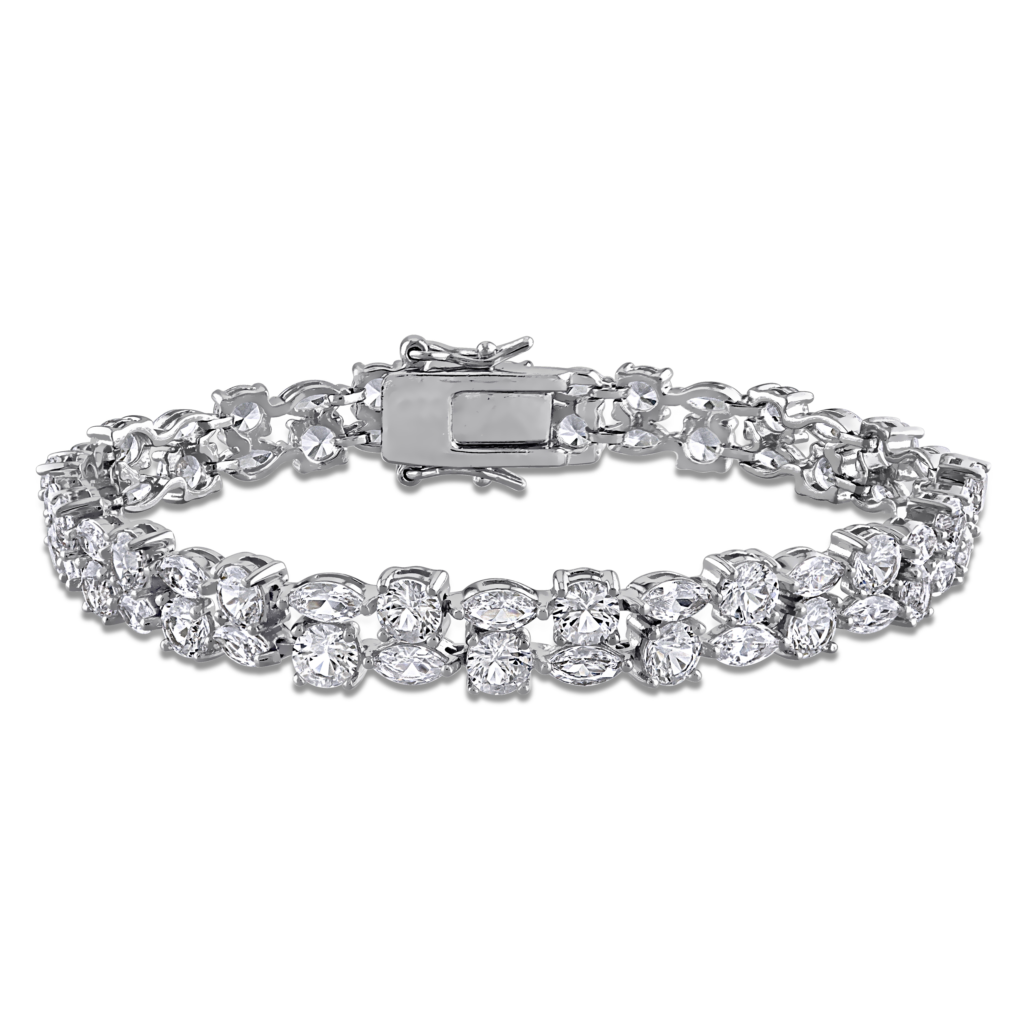 17 1/6 CT TGW Created White Sapphire Double Row Bracelet in Sterling Silver - 7 in