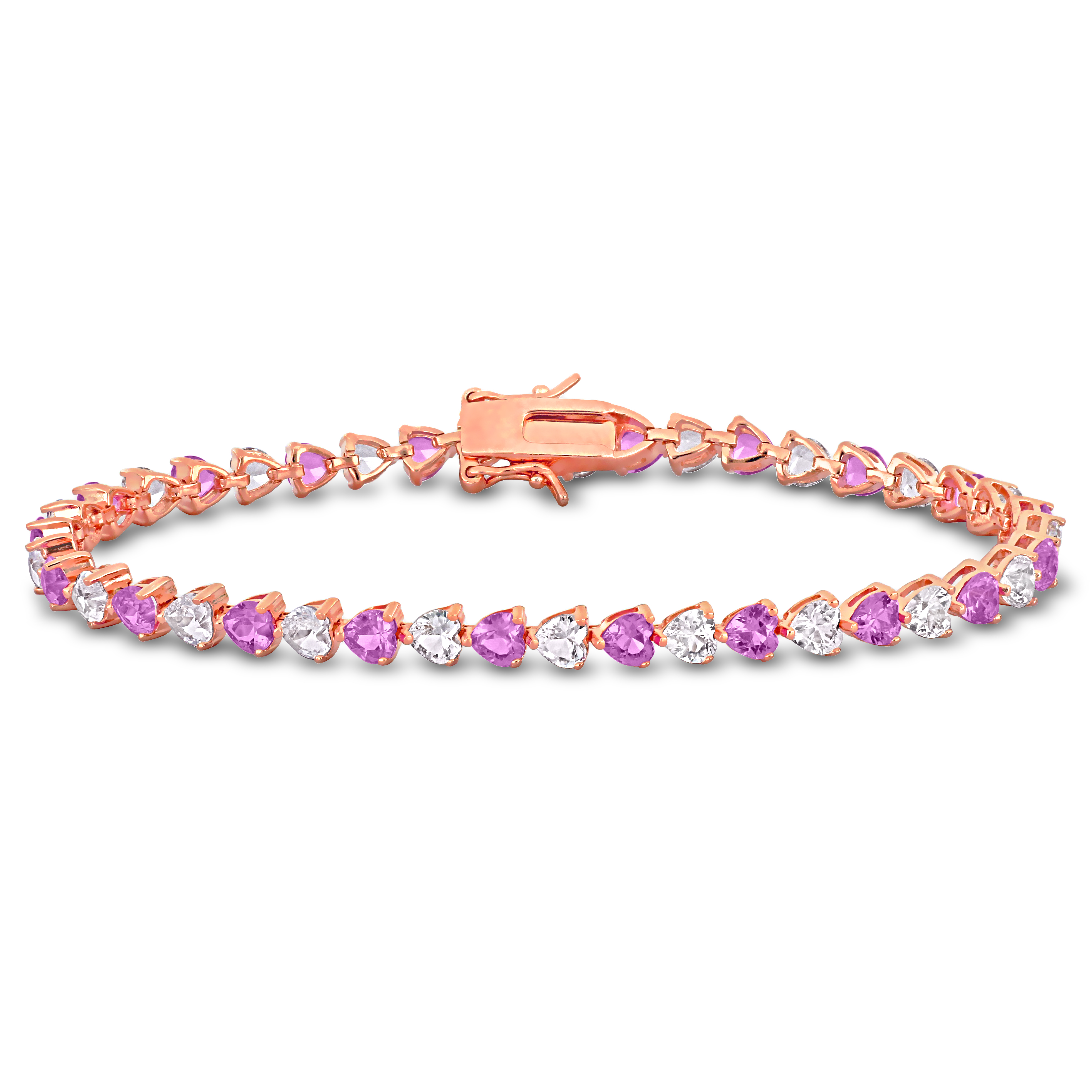 12 CT TGW Created Pink and White Heart-Cut Sapphire Bracelet in Rose Silver - 7.5 in.
