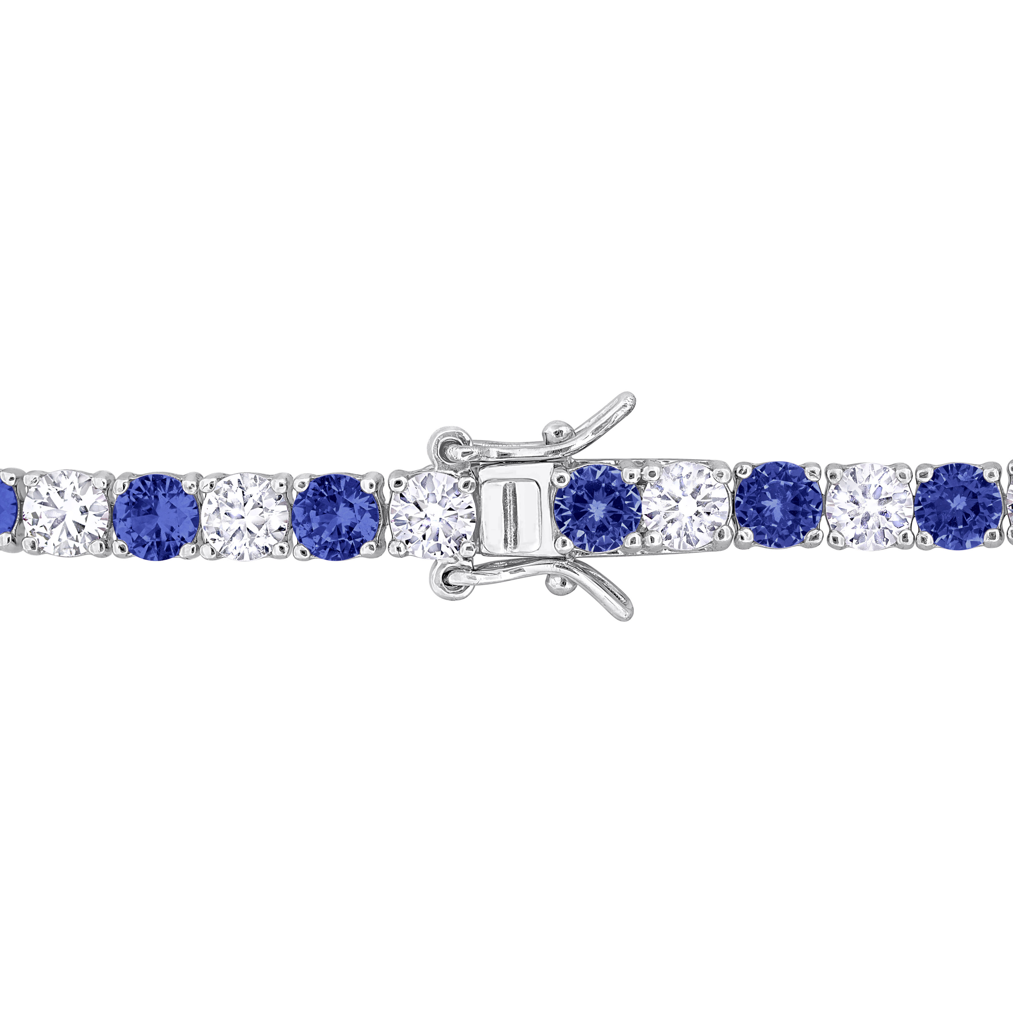 14 1/4 CT TGW Created Blue and White Sapphire Bracelet in Sterling Silver - 7.25 in.
