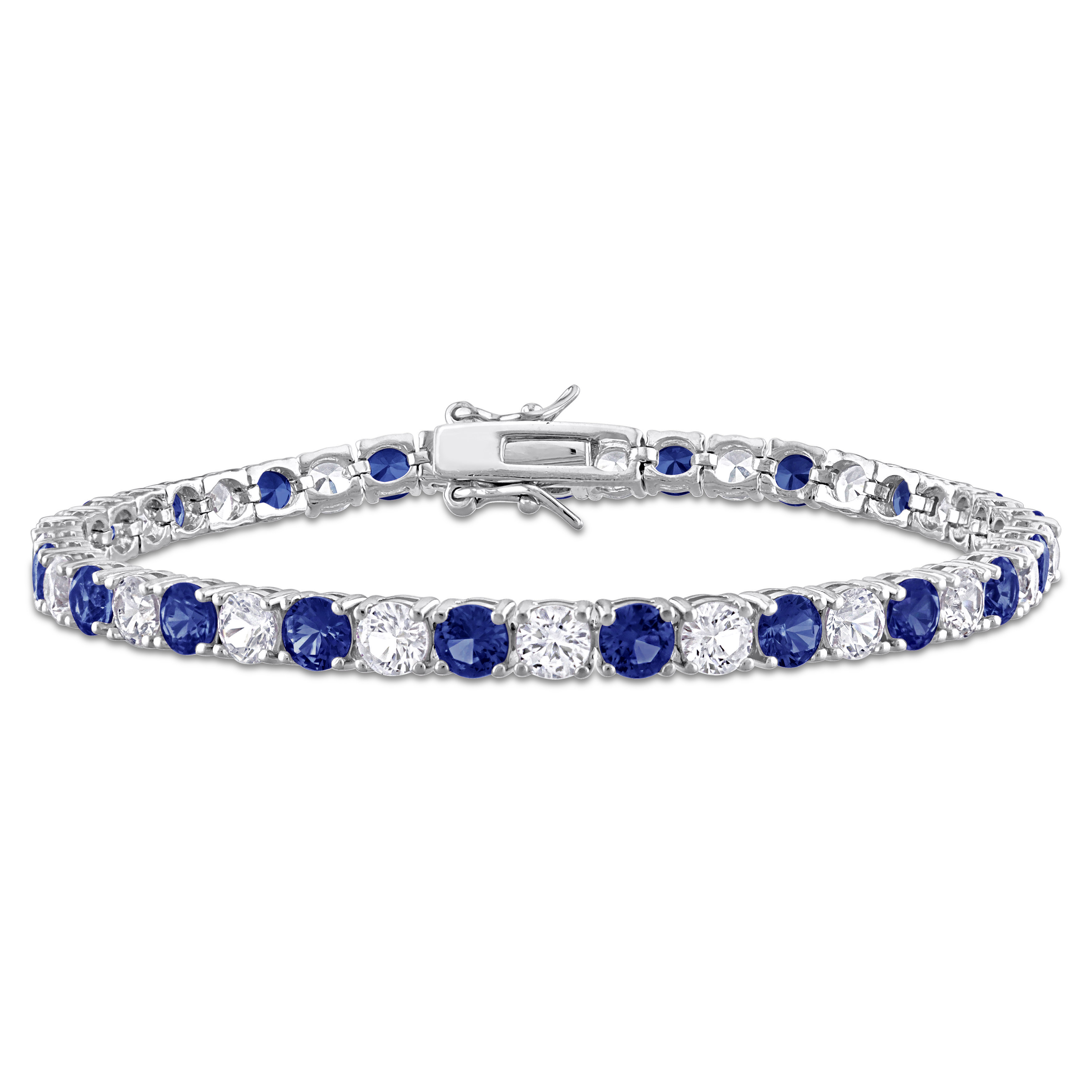 14 1/4 CT TGW Created Blue and White Sapphire Bracelet in Sterling Silver