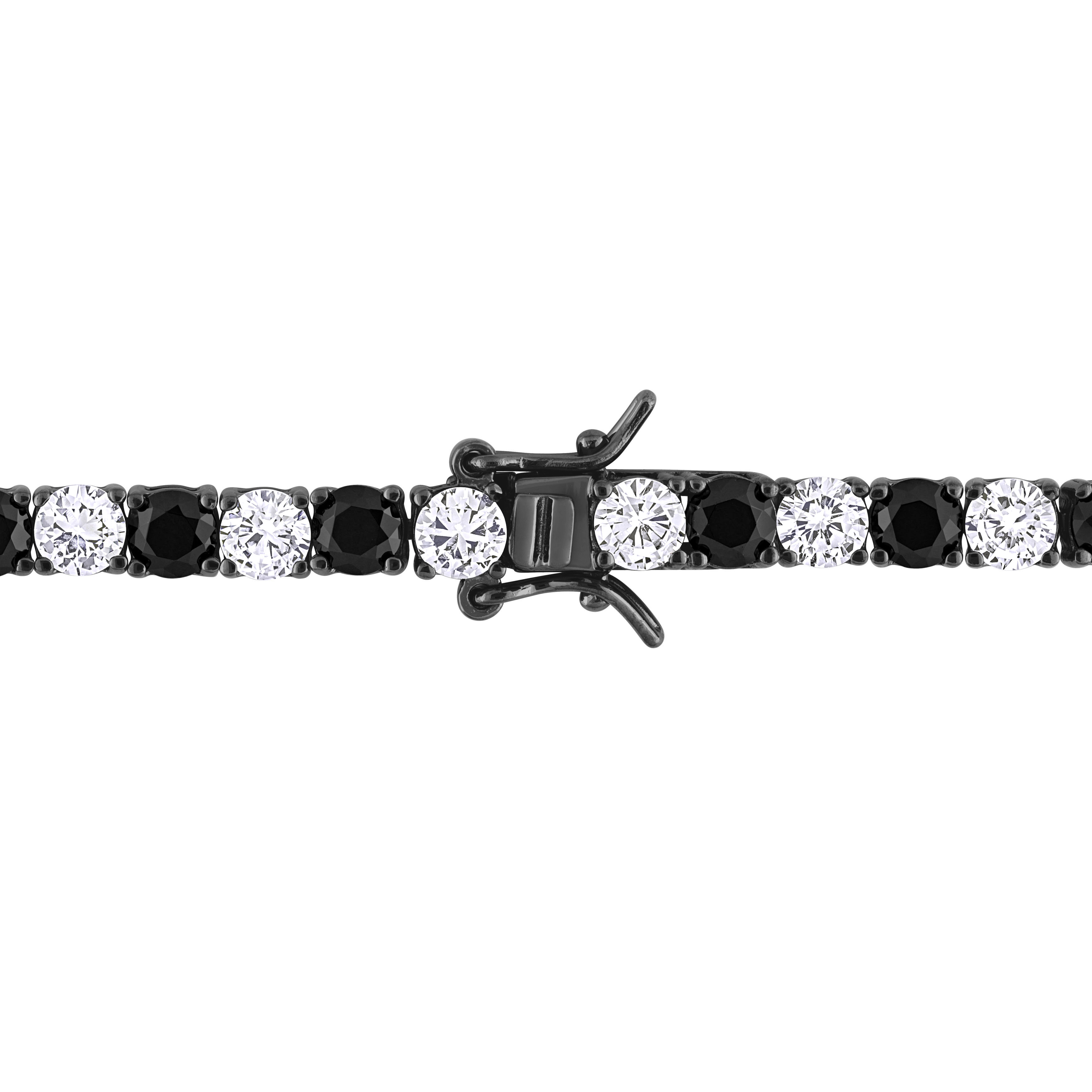 17 CT TGW Created White and Black Sapphire Men's Tennis Bracelet in Black Rhodium Plated Sterling Silver - 9 in.