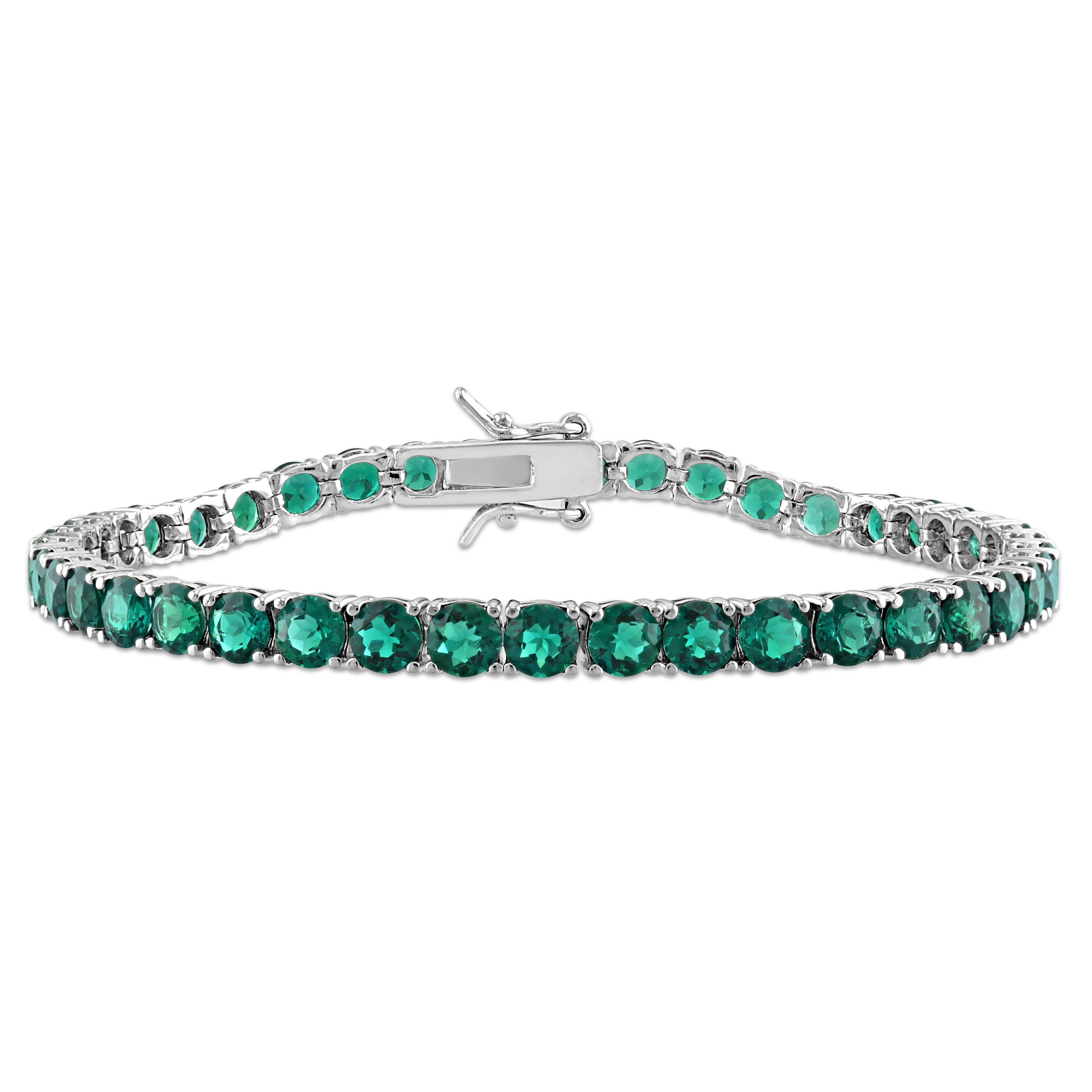 10 1/2 CT TGW Created Emerald Tennis Bracelet with Sterling Silver Clasp - 7.25 in.