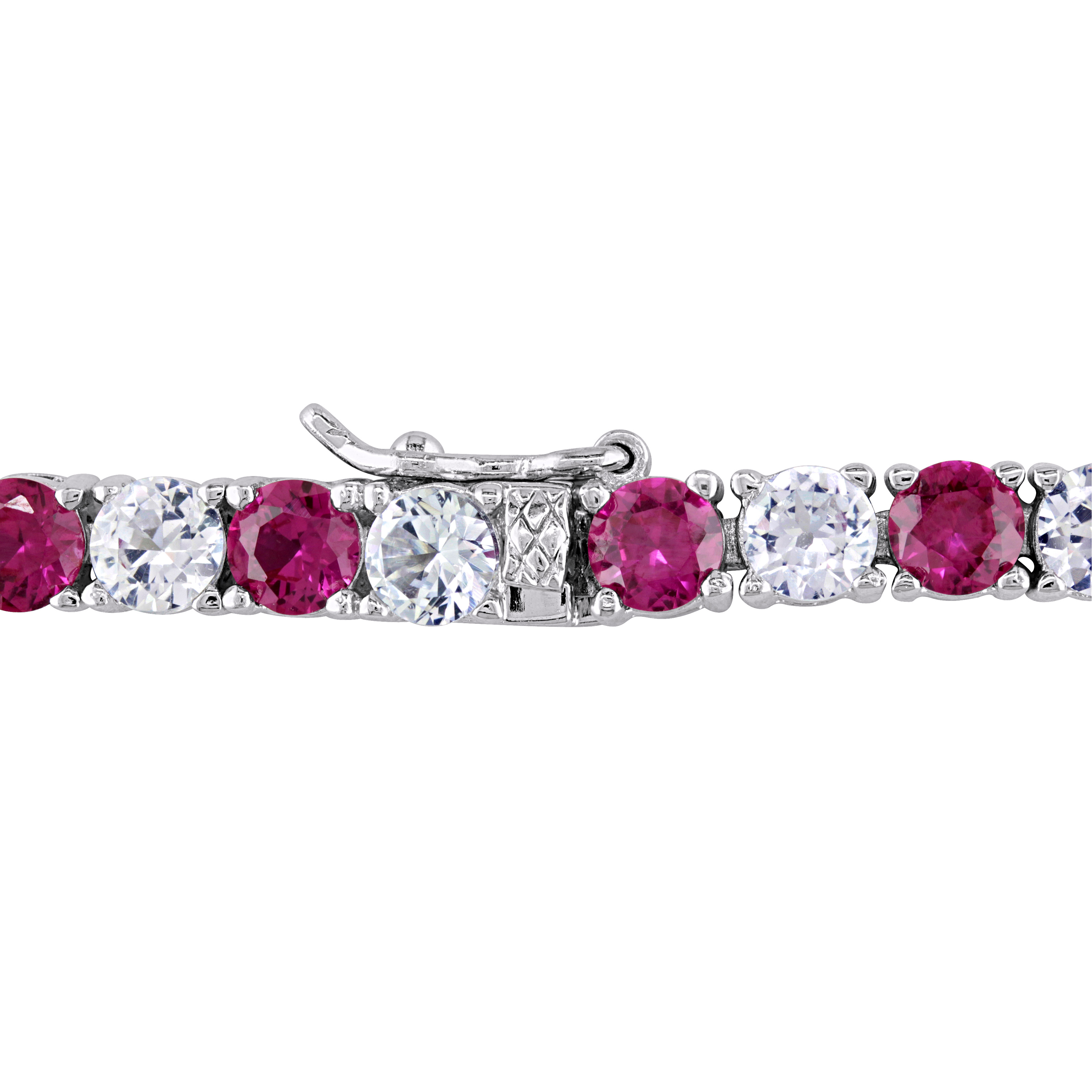 14 1/2 CT TGW Created Ruby and Created White Sapphire Bracelet in Sterling Silver - 7.5 in.