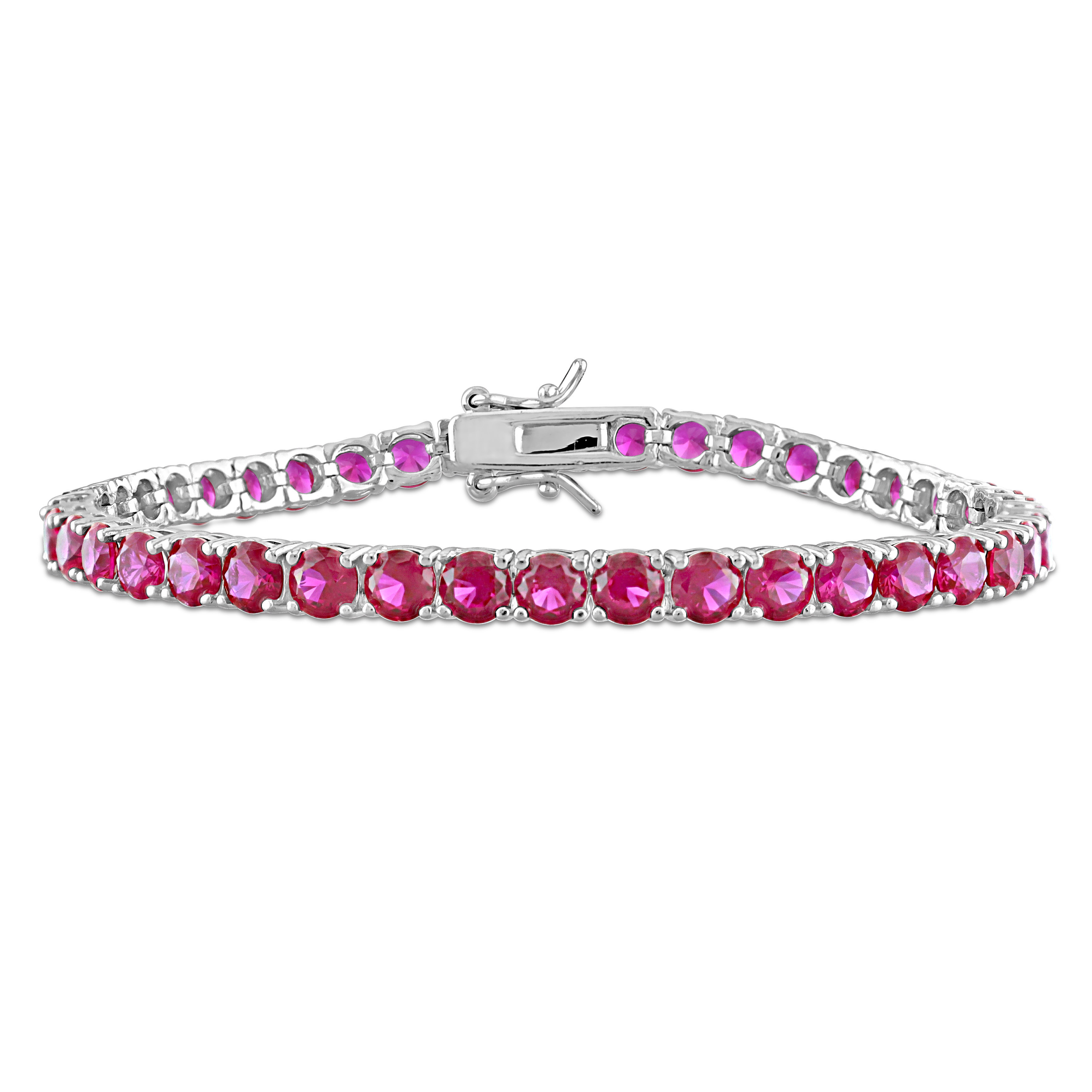14 1/2 CT TGW Created Ruby Tennis Bracelet with Sterling Silver Safety Clasp - 7.25 in.