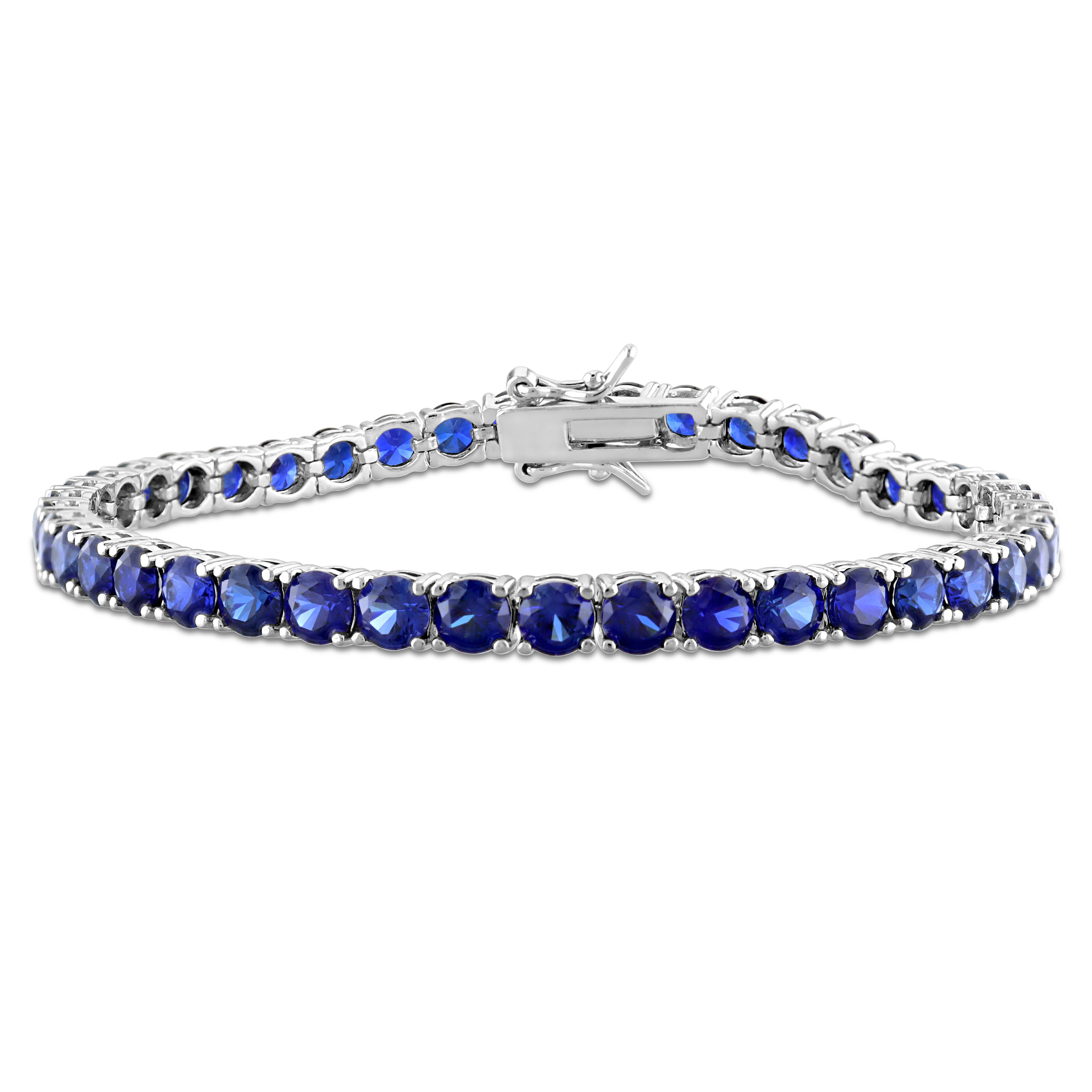 14 1/2 CT TGW Created Blue Sapphire Classic Tennis Bracelet in Sterling Silver - 7.25 in.