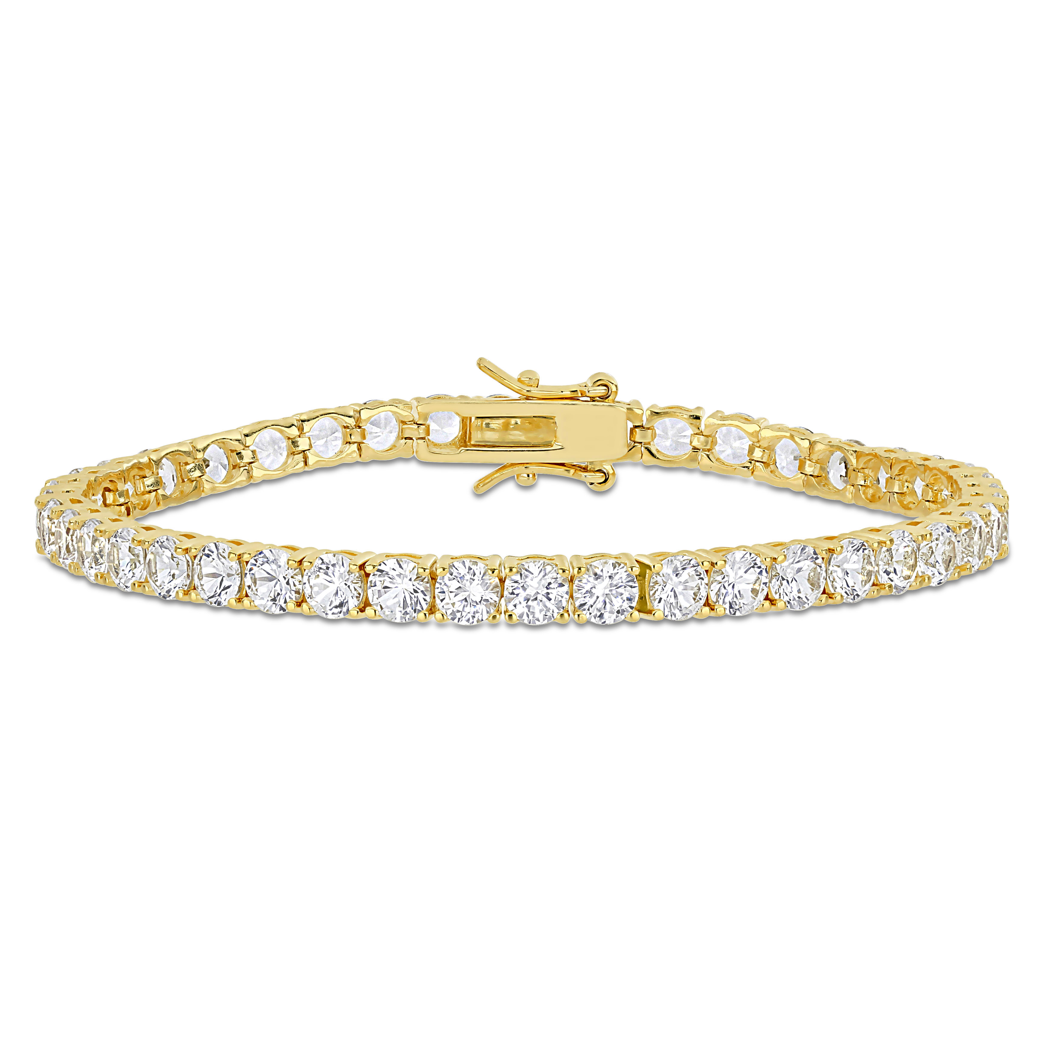 14 1/4 CT TGW Created White Sapphire Tennis Bracelet in Yellow Plated Sterling Silver