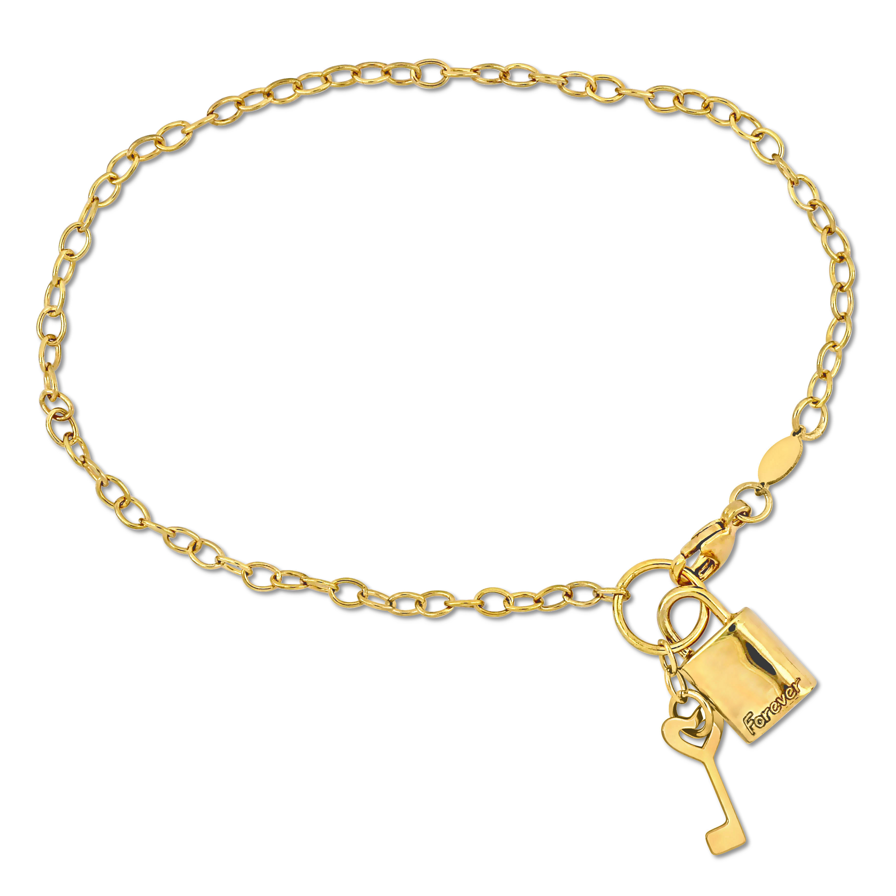 Lock and Key Charm Bracelet in 14k Yellow Gold- 7.5 in.
