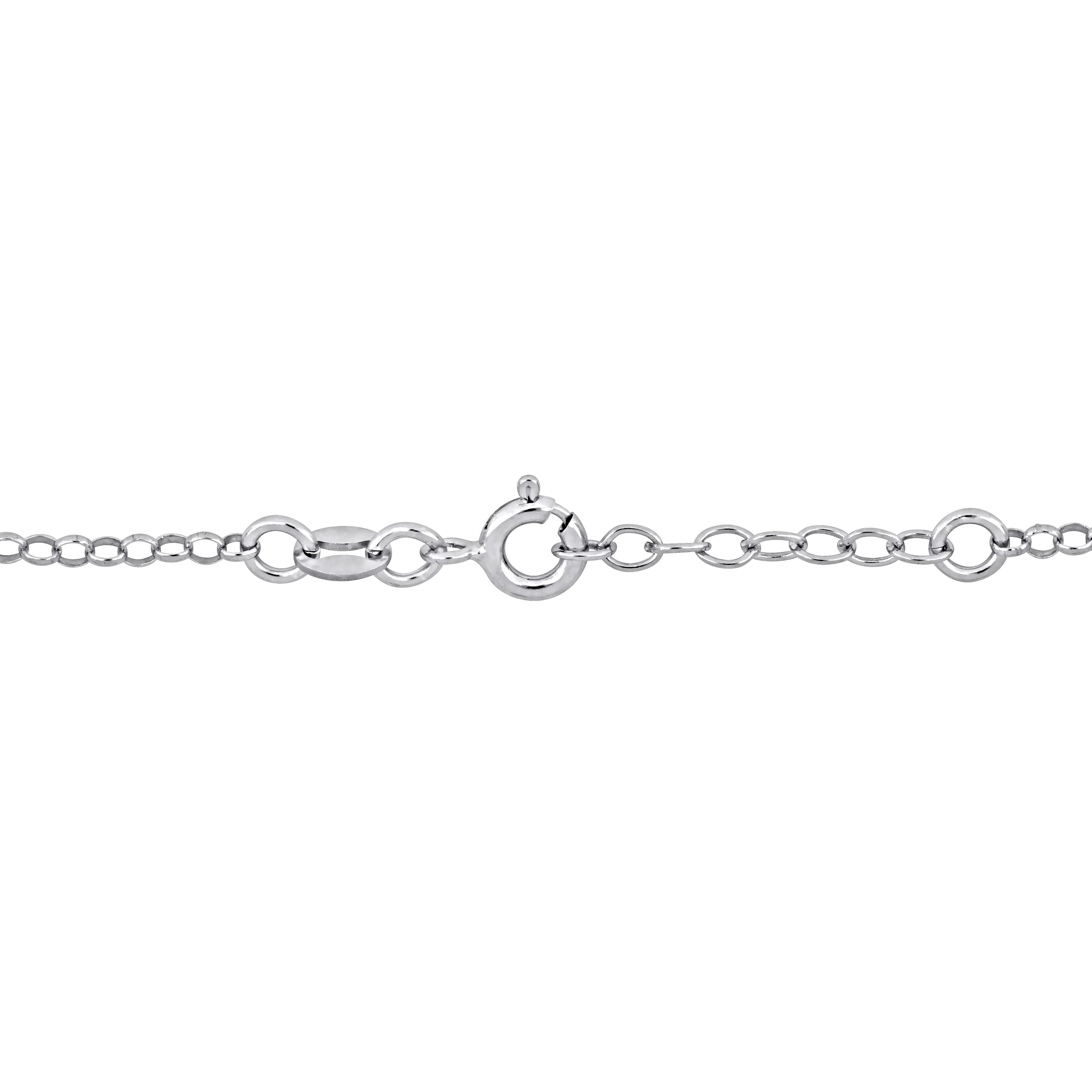 Dog Charm on 2mm Rolo Chain Station Bracelet in Sterling Silver - 6.5+0.5 in.