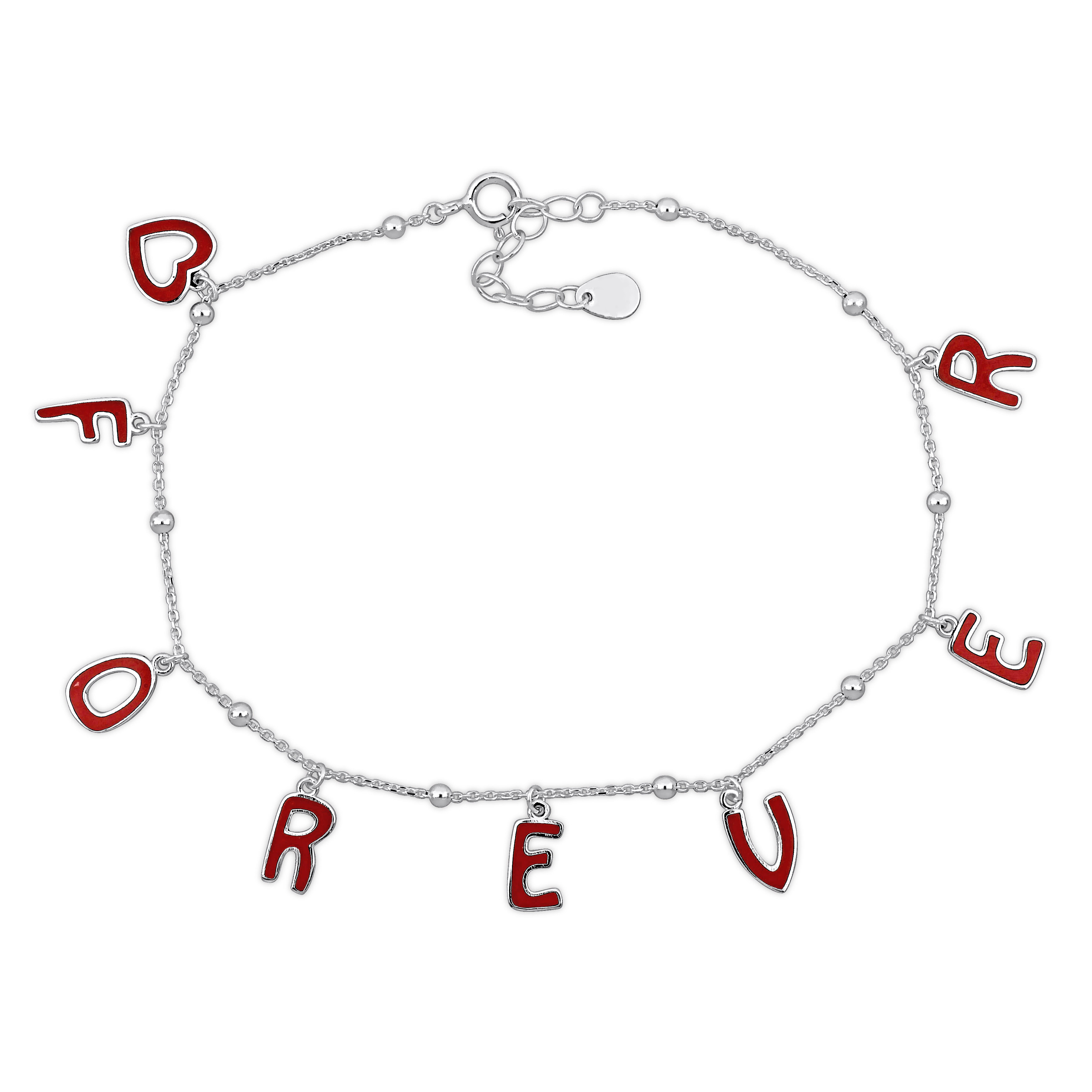 Love Forever Red Enamel Bracelet in Sterling Silver with extender - 8 in.