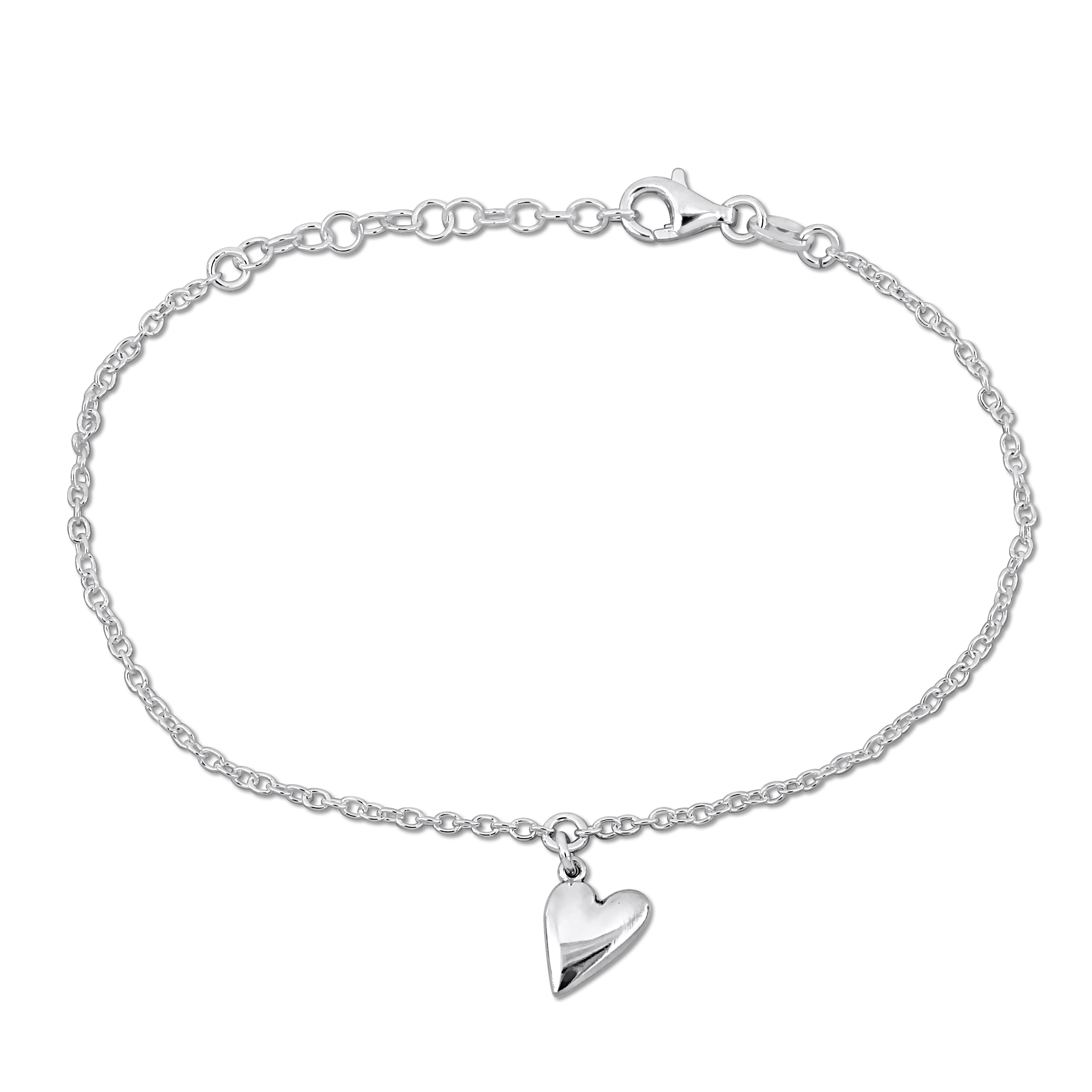 Heart Charm Bracelet on Cable Chain in Sterling Silver - 6.5+1 in.