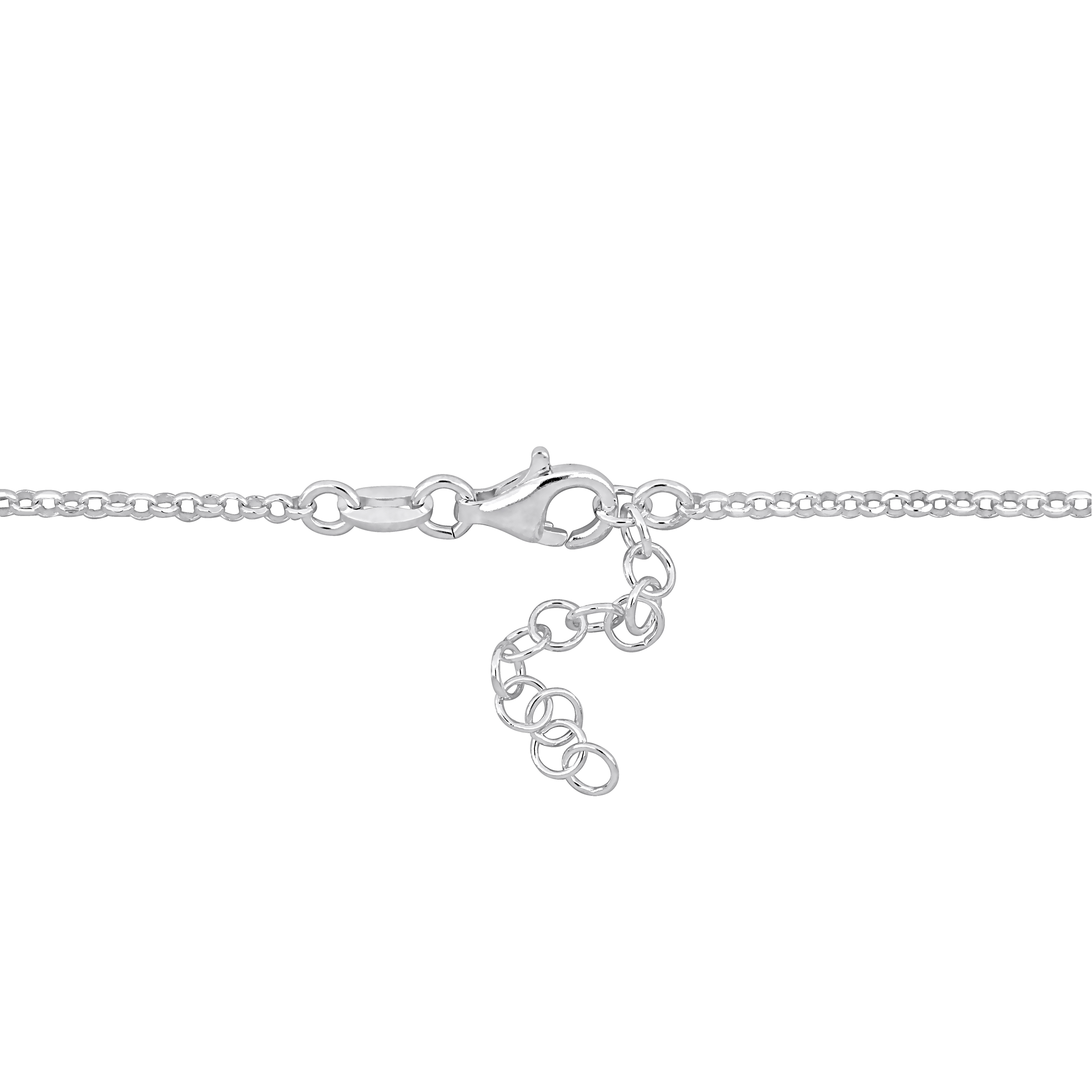 Heart Charm Station Bracelet on diamond Cut Rolo Chain in Sterling Silver- 7+1 in.