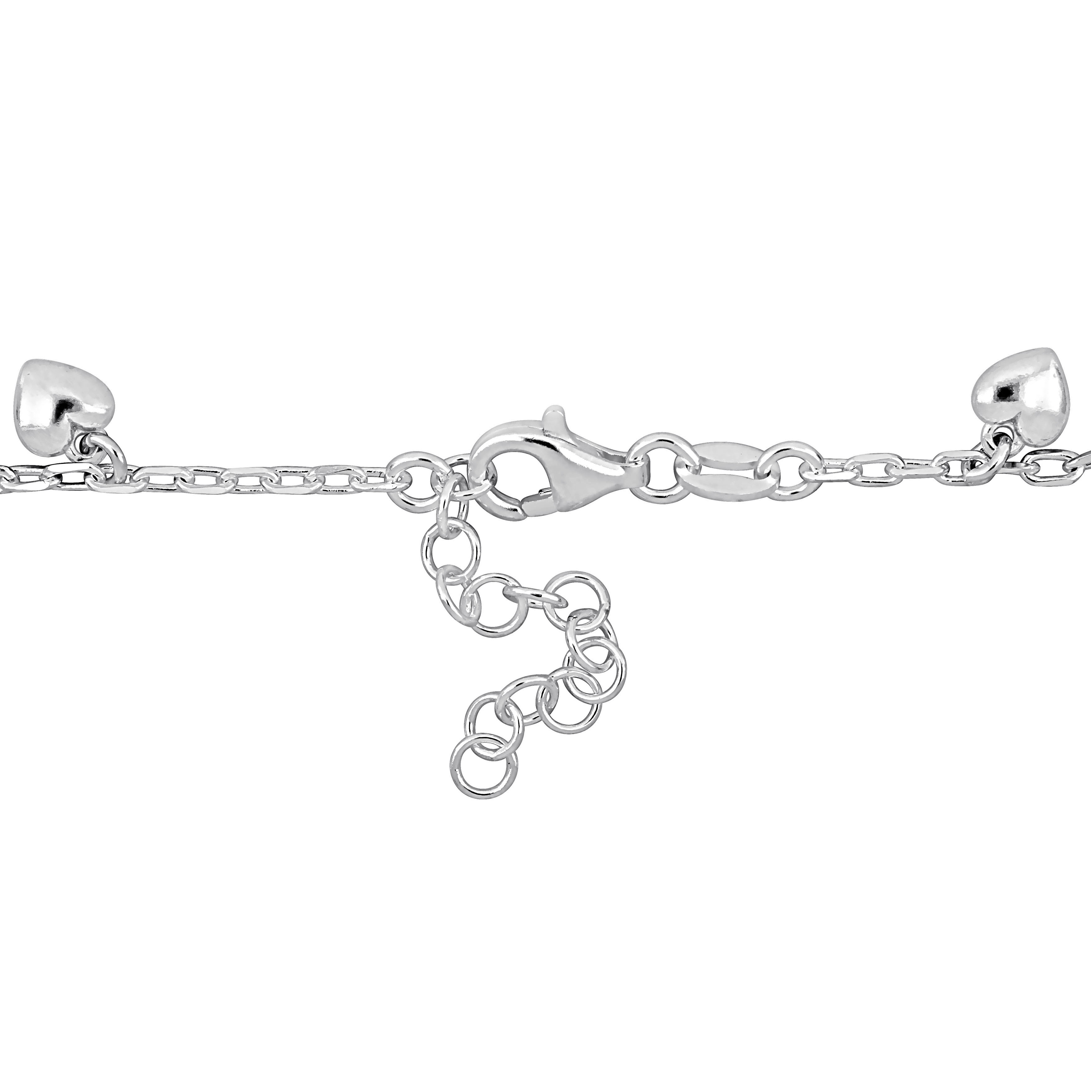 Heart Charm Bracelet on Diamond Cut Cable Chain in Sterling Silver - 6.5+1 in.